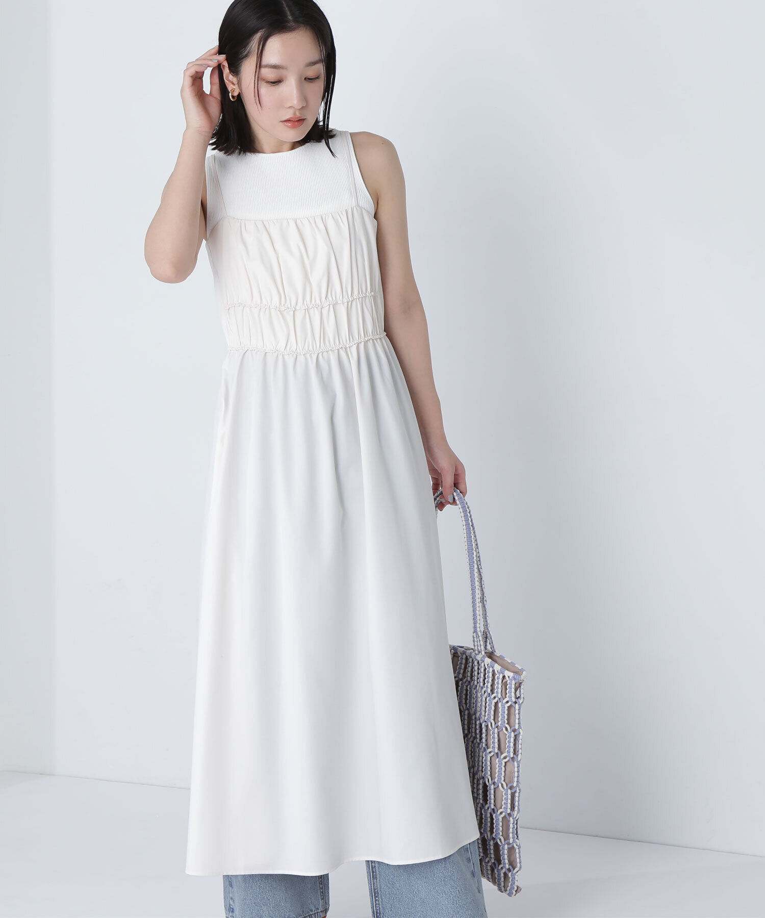  「ギャザーデザインキャミワンピース」|ワンピース|