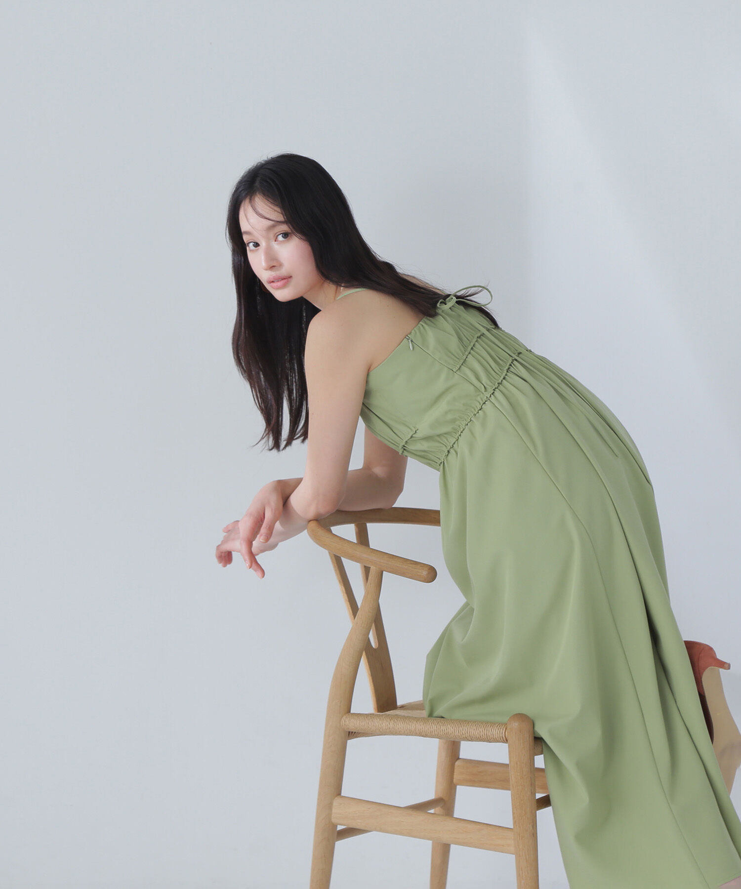  「ギャザーデザインキャミワンピース」|ワンピース|ライトグリー