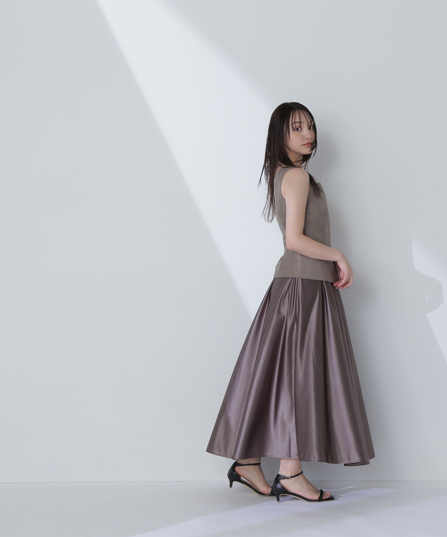  「グロッシーギャザースカート」|スカート|モカ