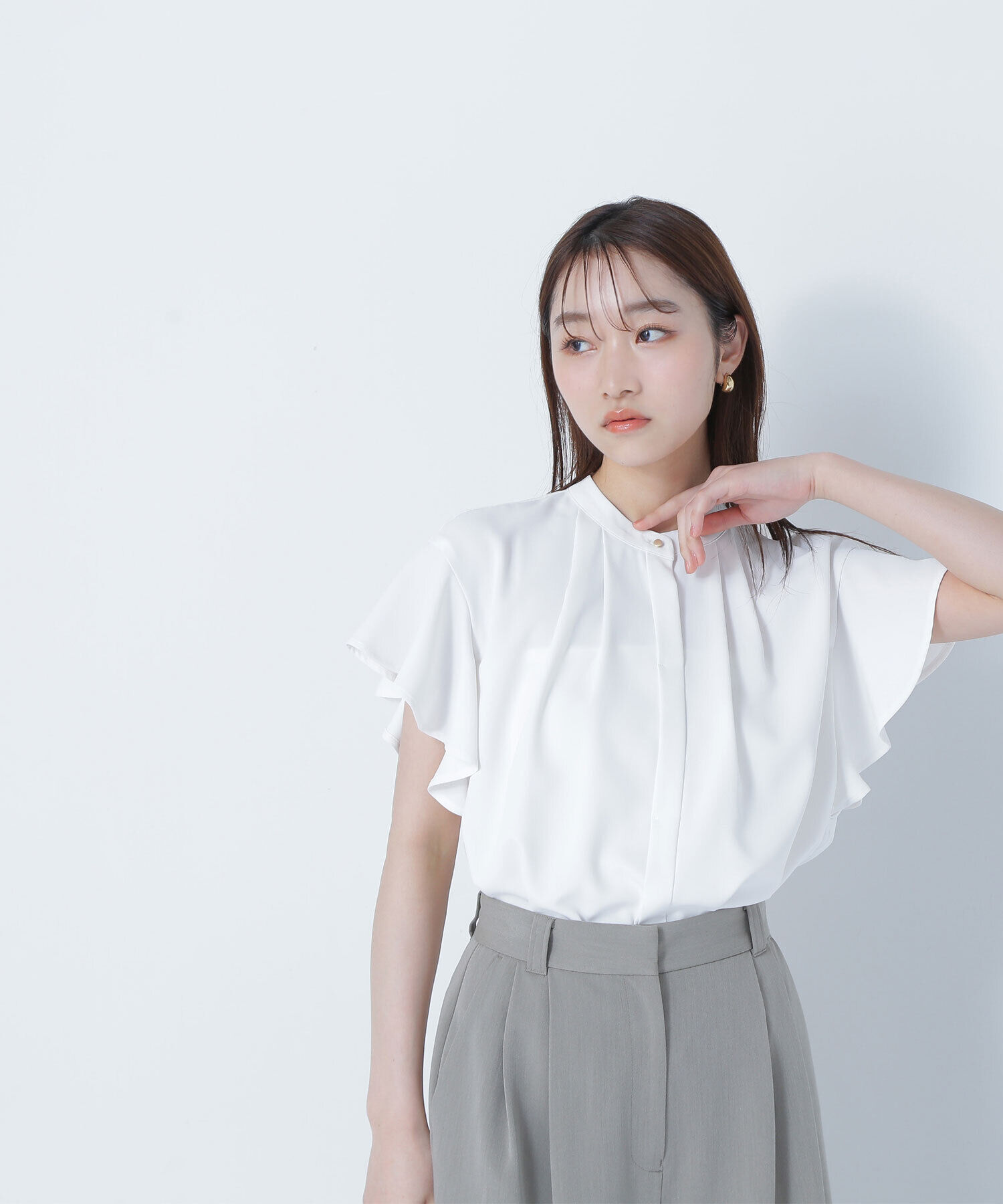  「フリルスリーブメタルポイントブラウス」|シャツ・ブラウス|