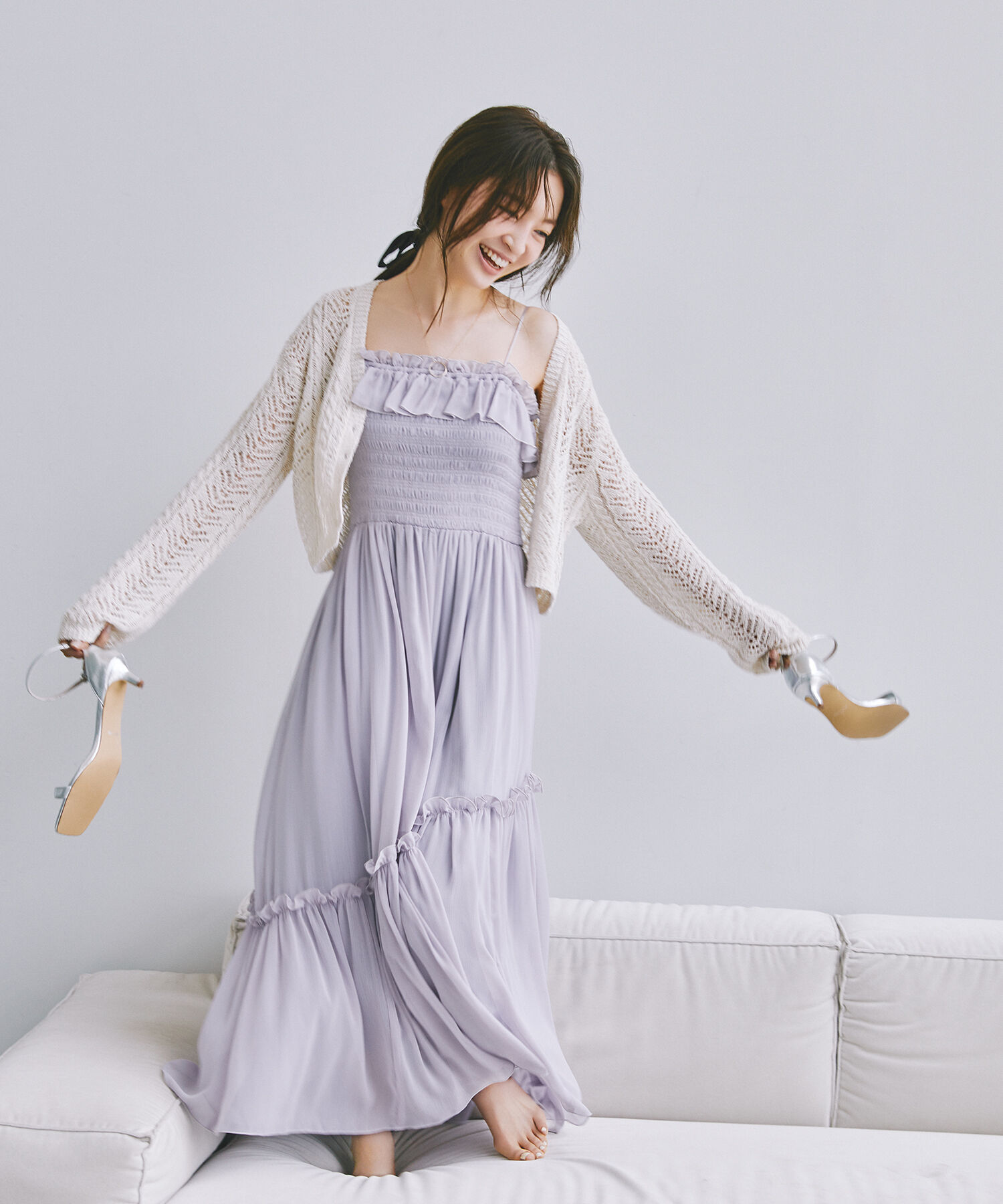  「フリルシャーリングキャミワンピース」|ワンピース|ライラック