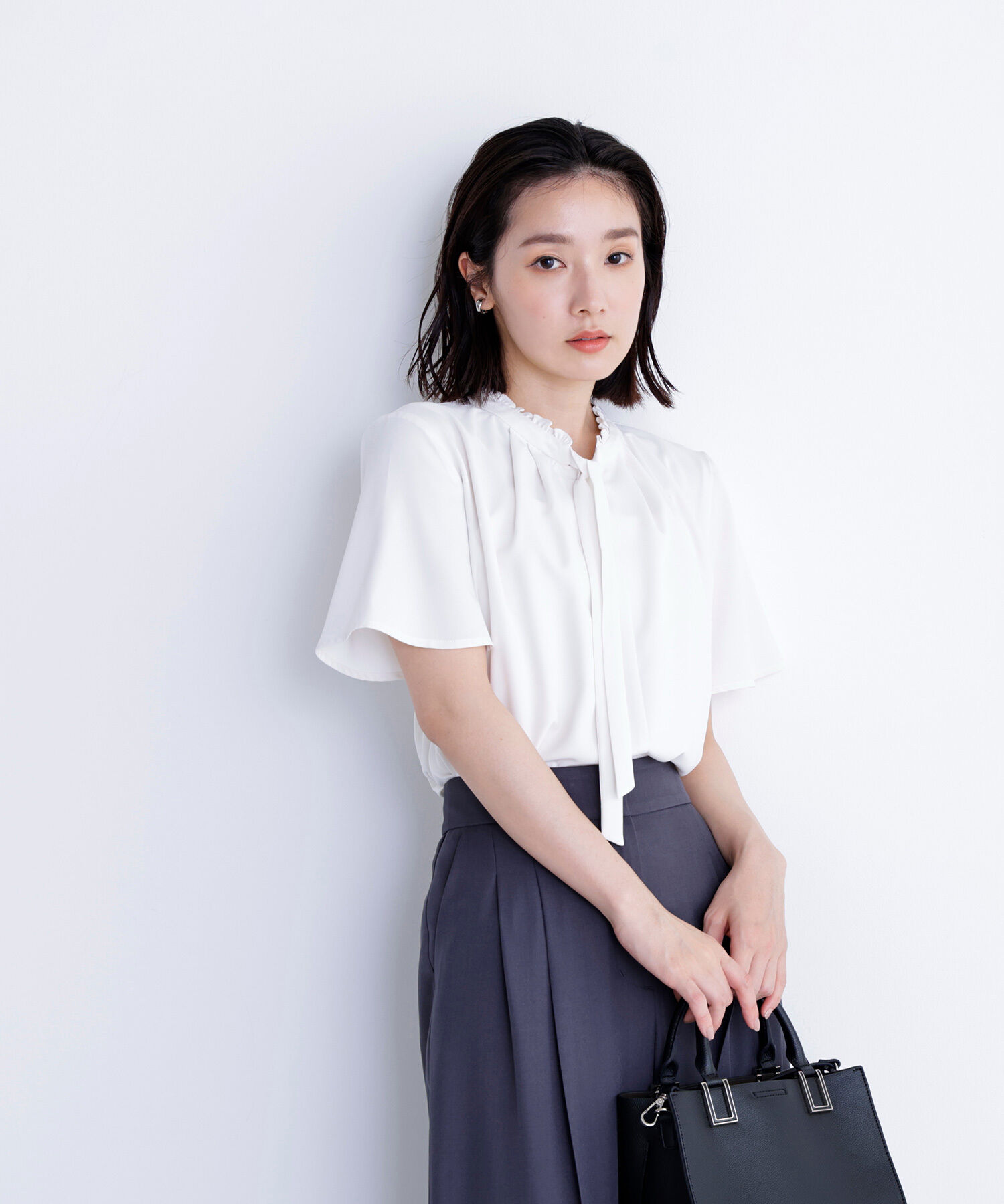  「フリルネックナローボウタイブラウス」|シャツ・ブラウス|