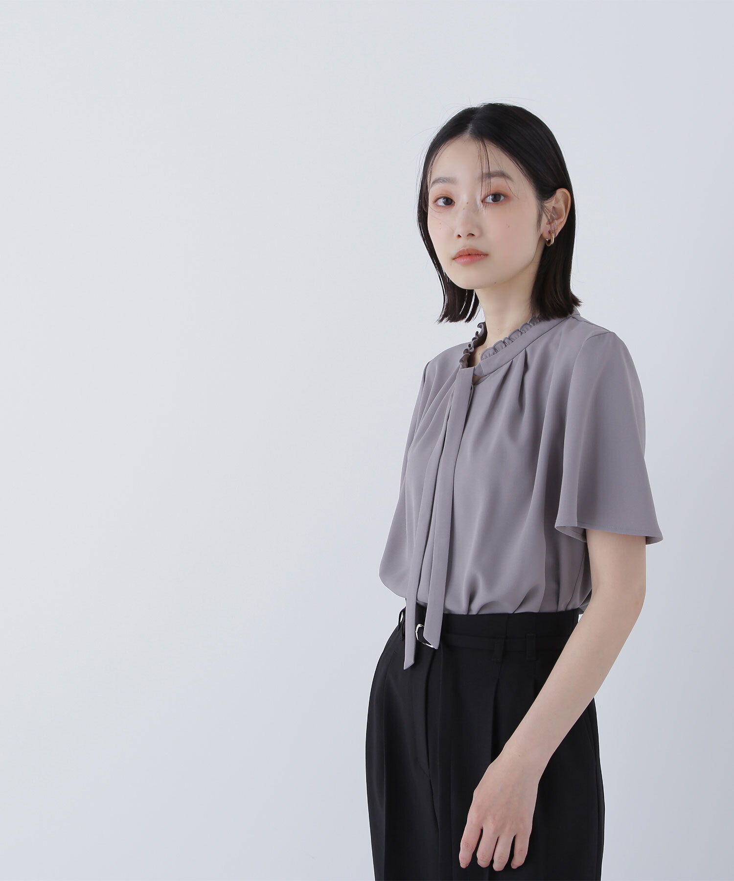  「フリルネックナローボウタイブラウス」|シャツ・ブラウス|