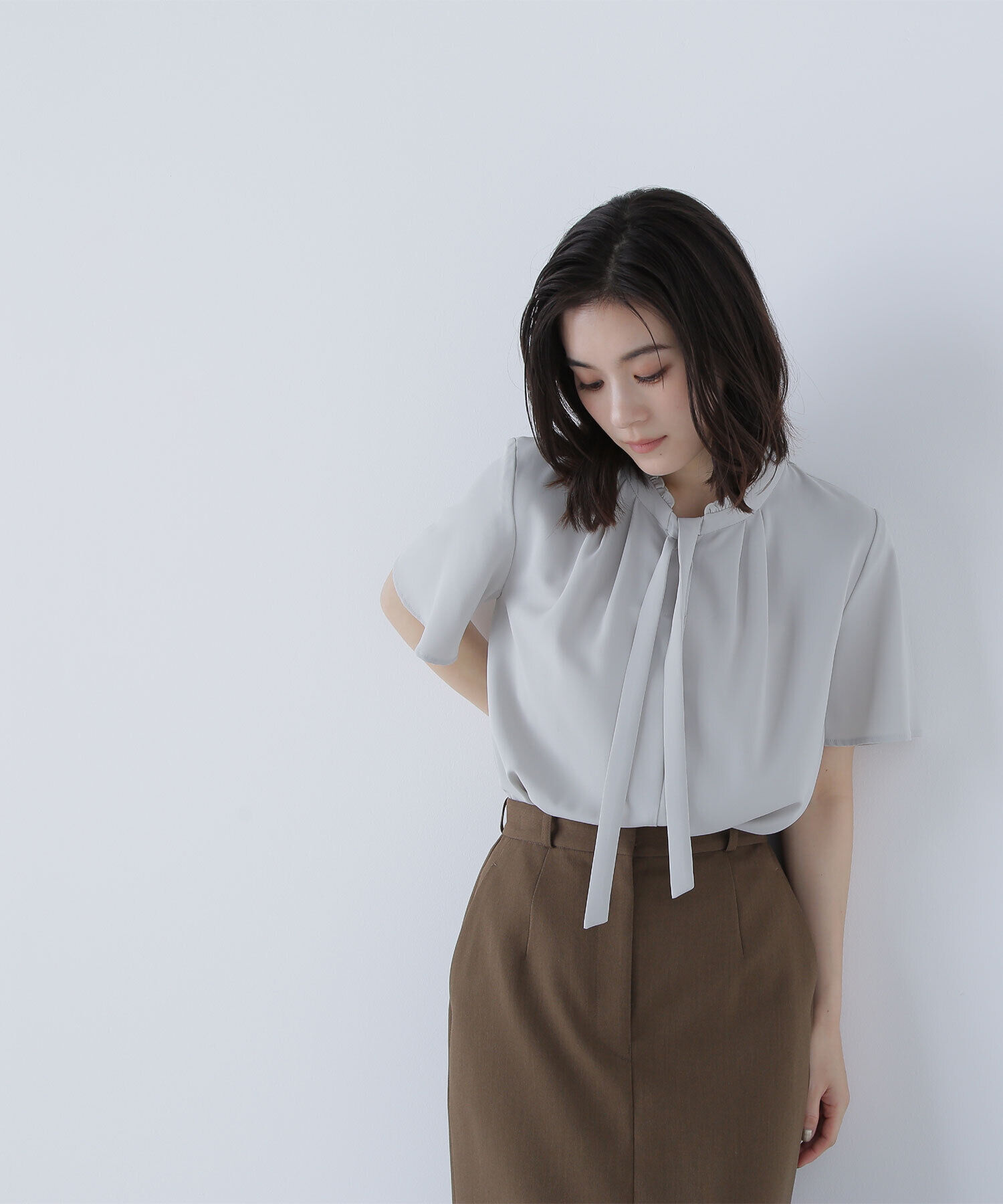  「フリルネックナローボウタイブラウス」|シャツ・ブラウス|