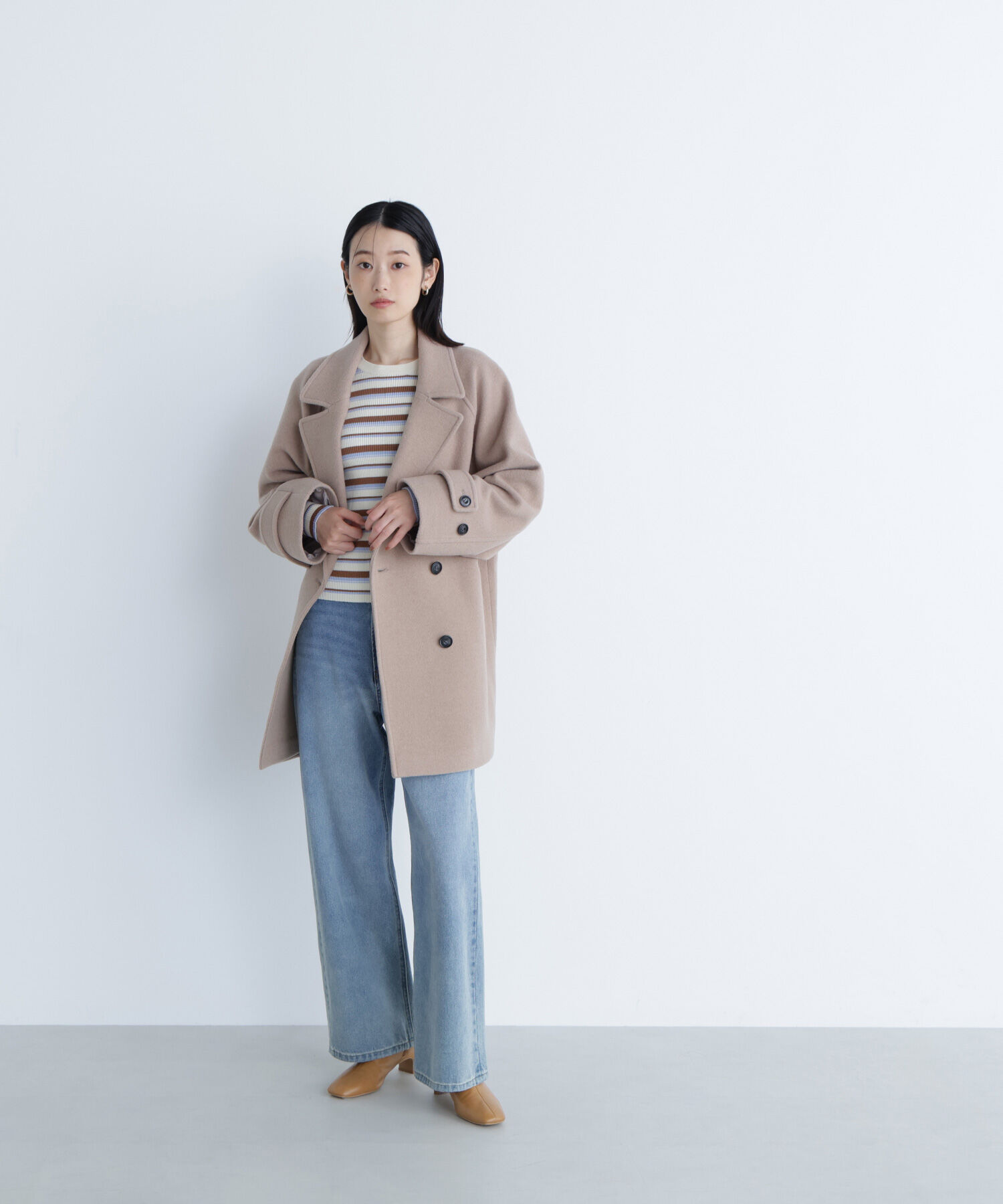  「ダブルブレストフォルムミドルコート」|ブルゾン・スタジャン|