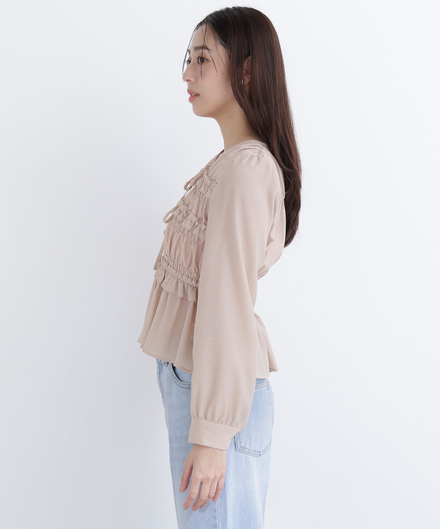  「フロントリボンペプラム楊柳ブラウス」|シャツ・ブラウス|