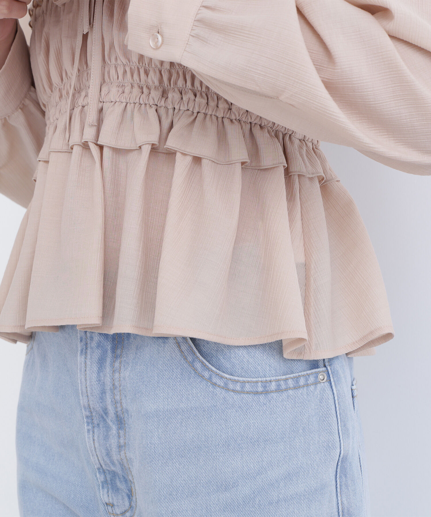  「フロントリボンペプラム楊柳ブラウス」|シャツ・ブラウス|