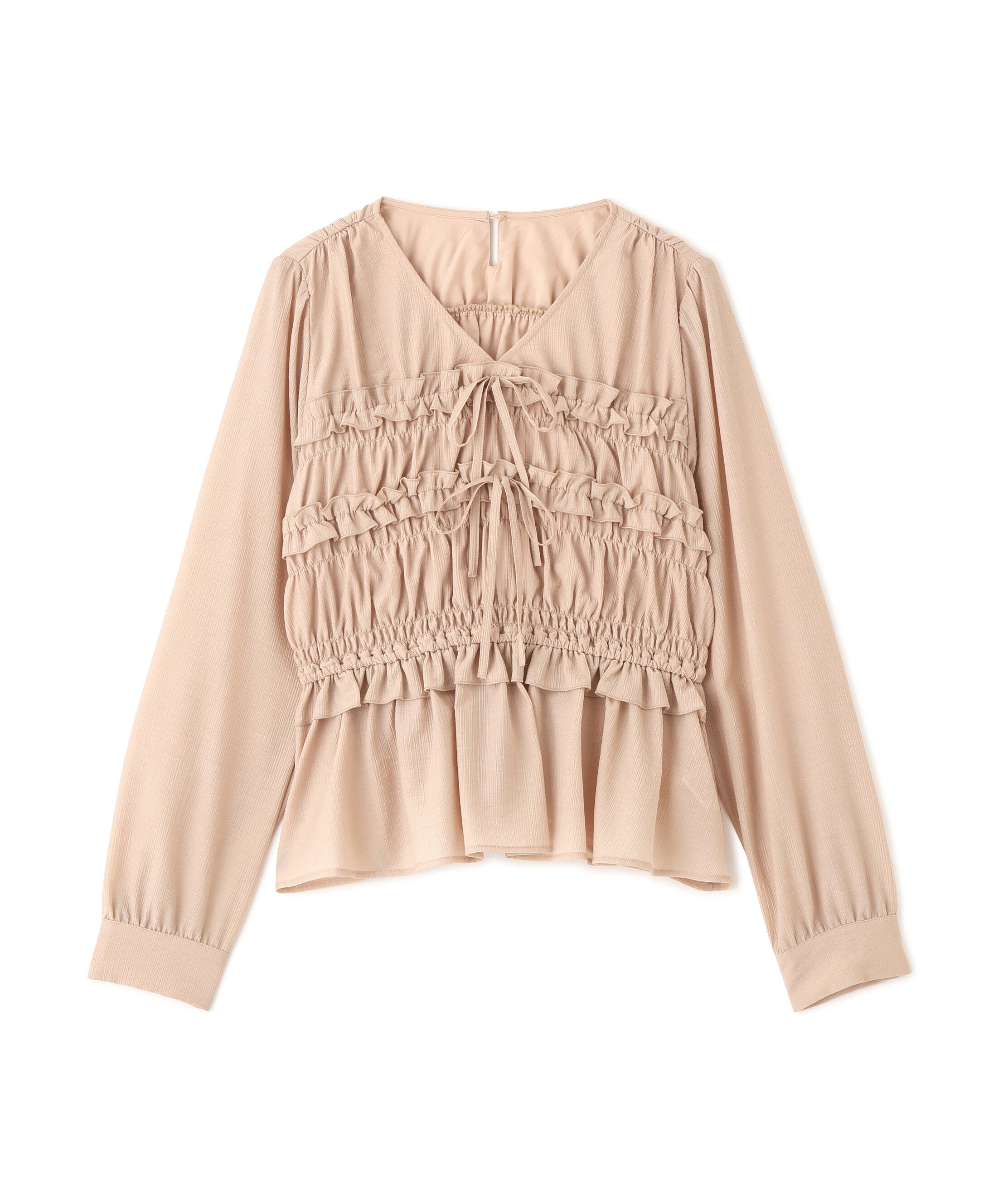  「フロントリボンペプラム楊柳ブラウス」|シャツ・ブラウス|