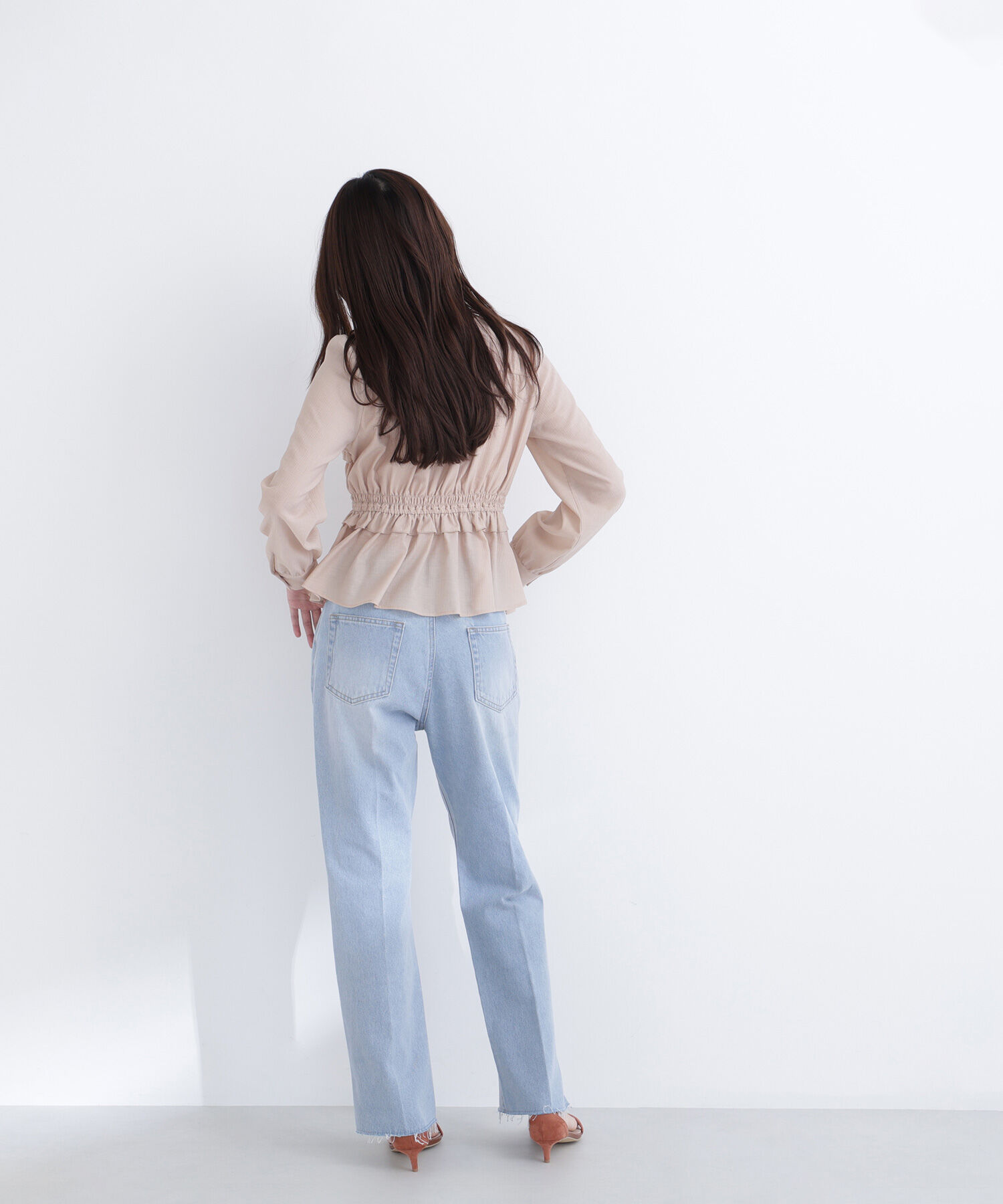  「フロントリボンペプラム楊柳ブラウス」|シャツ・ブラウス|