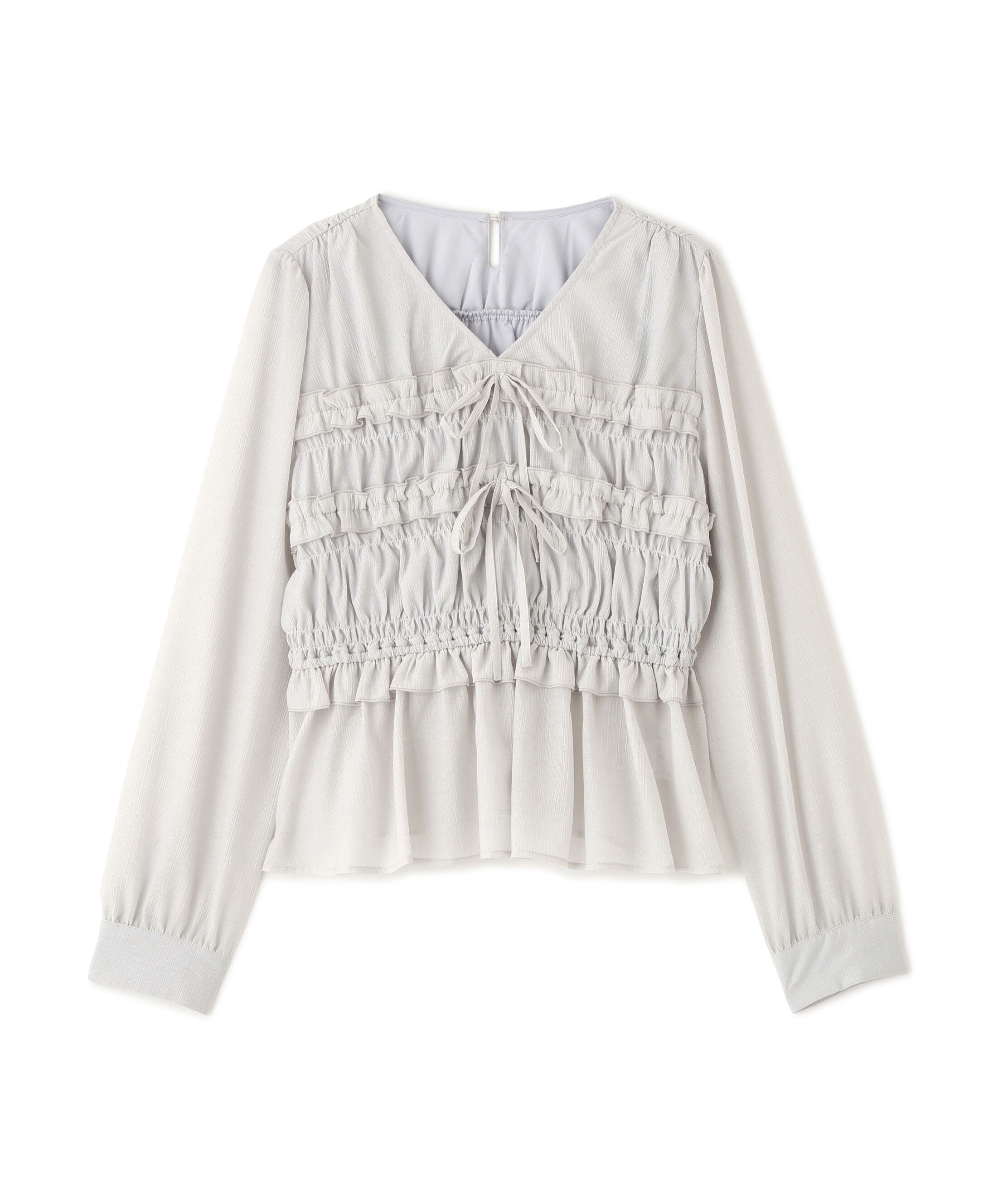  「フロントリボンペプラム楊柳ブラウス」|シャツ・ブラウス|