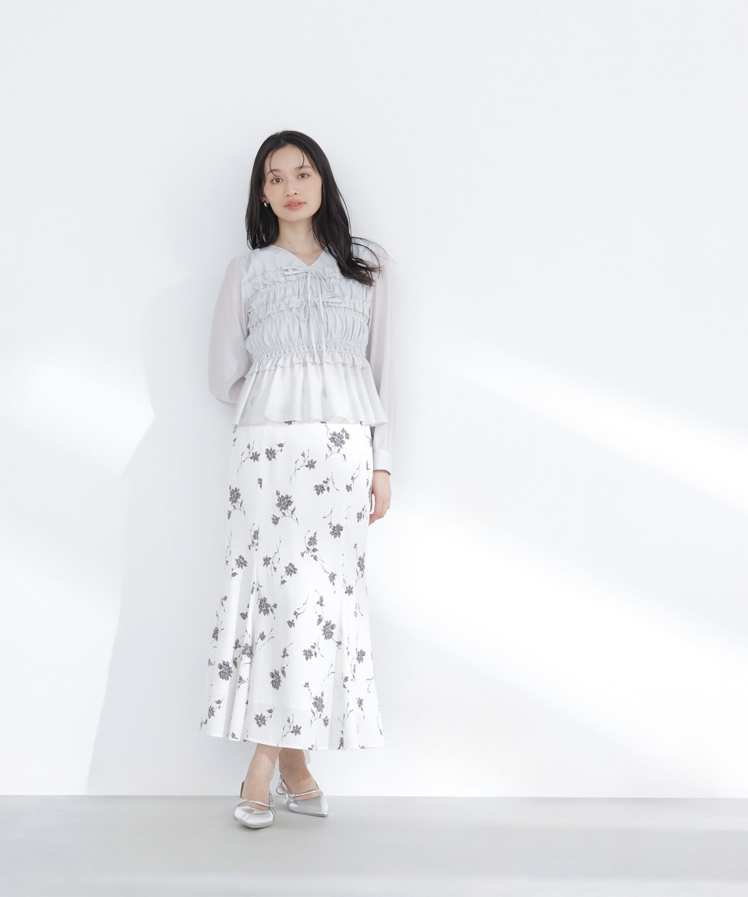  「フロントリボンペプラム楊柳ブラウス」|シャツ・ブラウス|