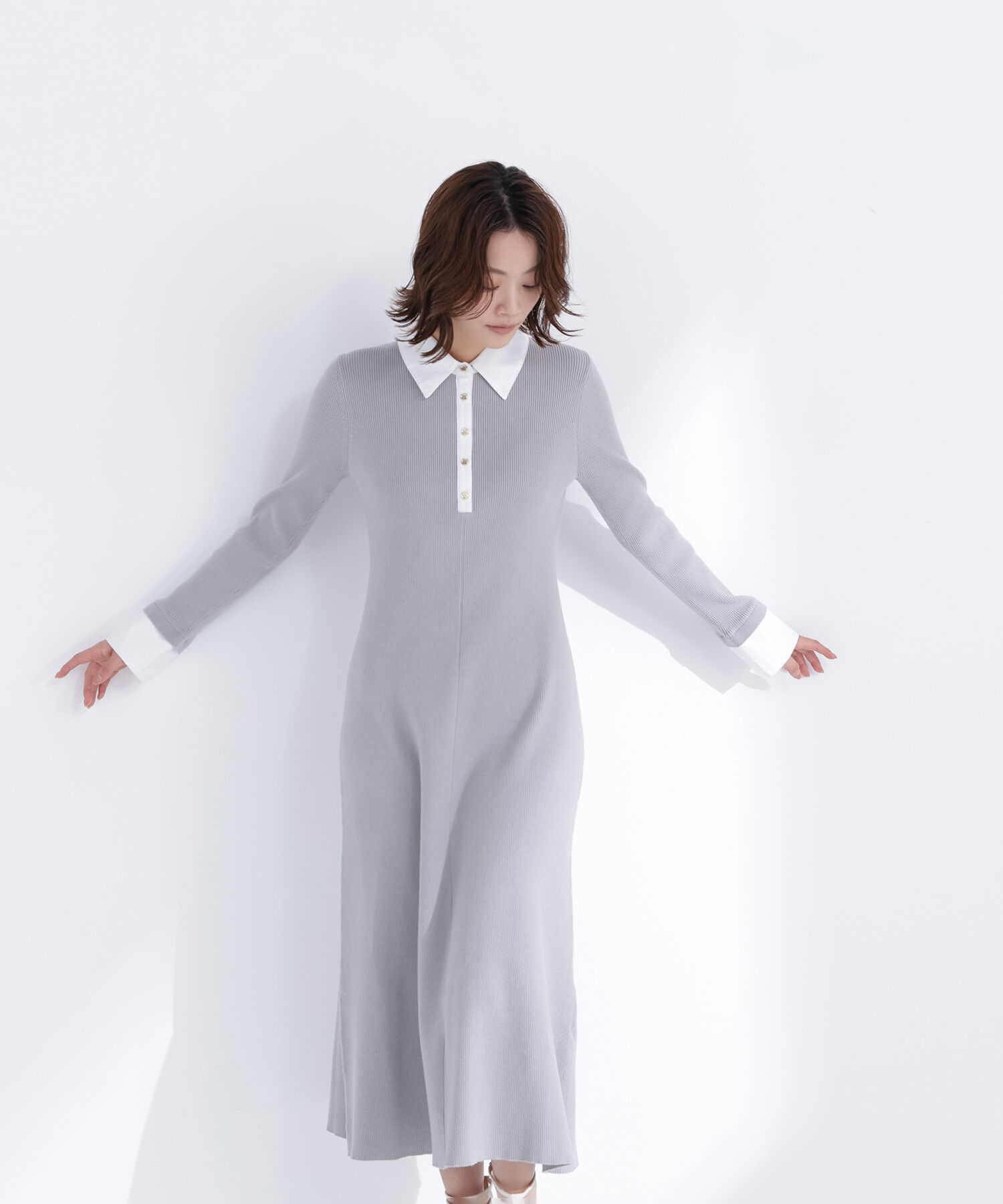  「襟付リブニットワンピース」|ワンピース|