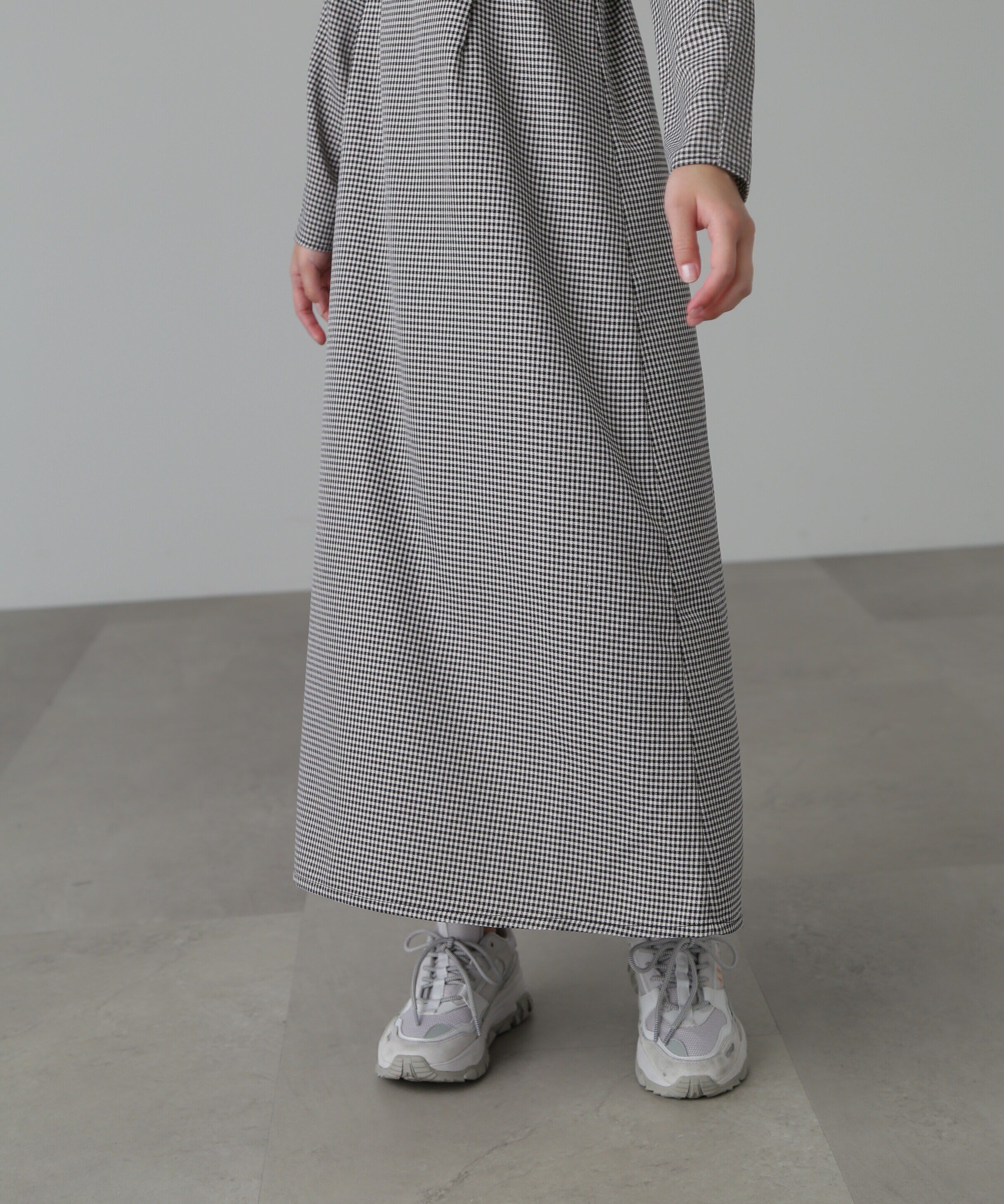  「ギンガムチェック袖シャーリングワンピース」|ワンピース|