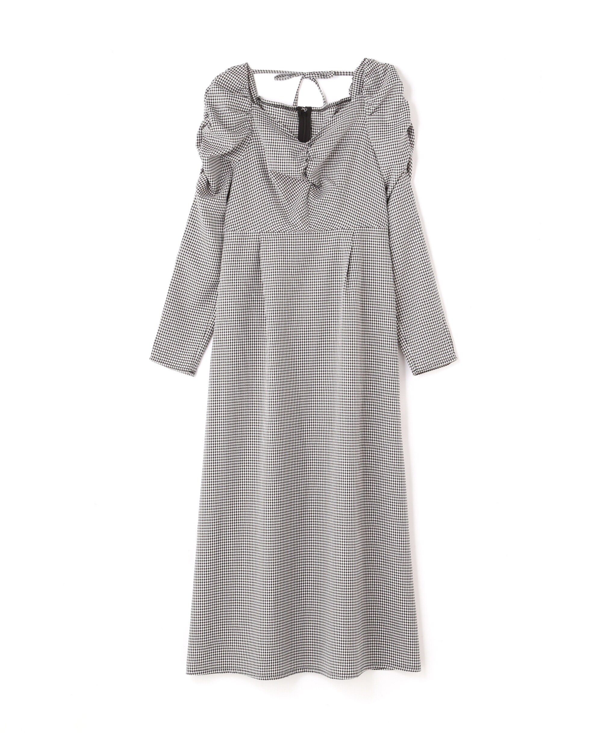  「ギンガムチェック袖シャーリングワンピース」|ワンピース|