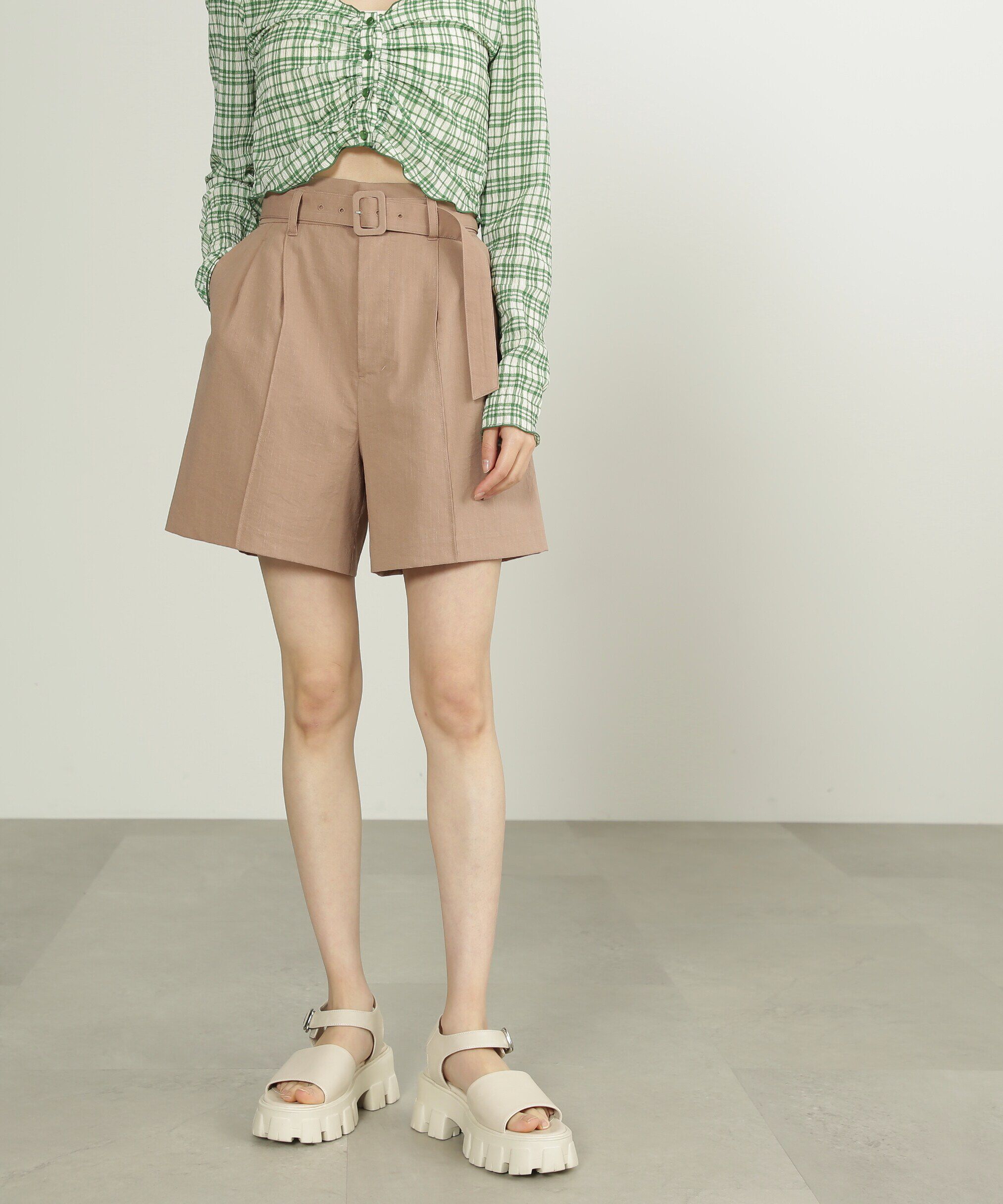  「麻調合繊ベルト付きショートパンツ」|その他|モカ