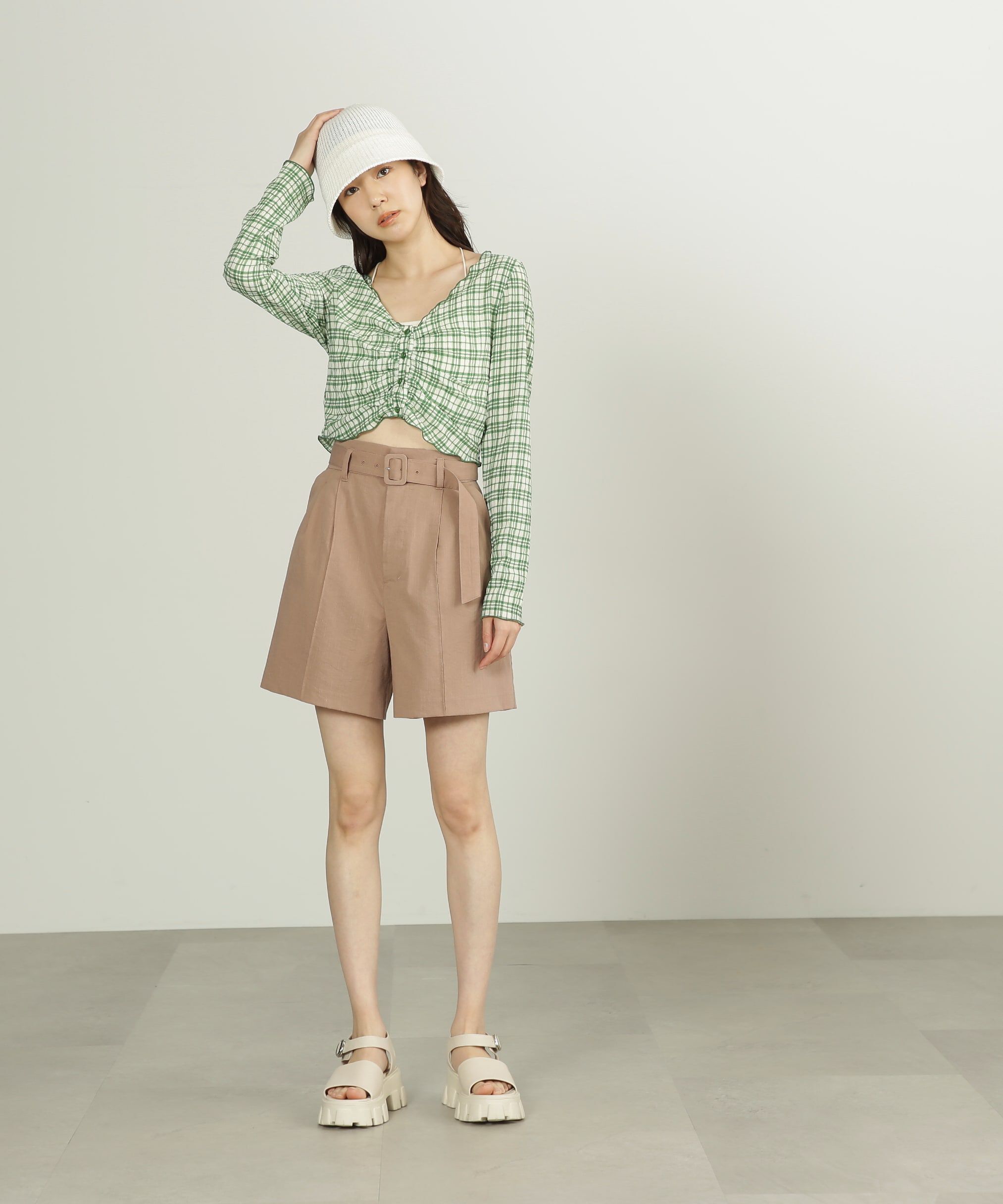  「麻調合繊ベルト付きショートパンツ」|その他|