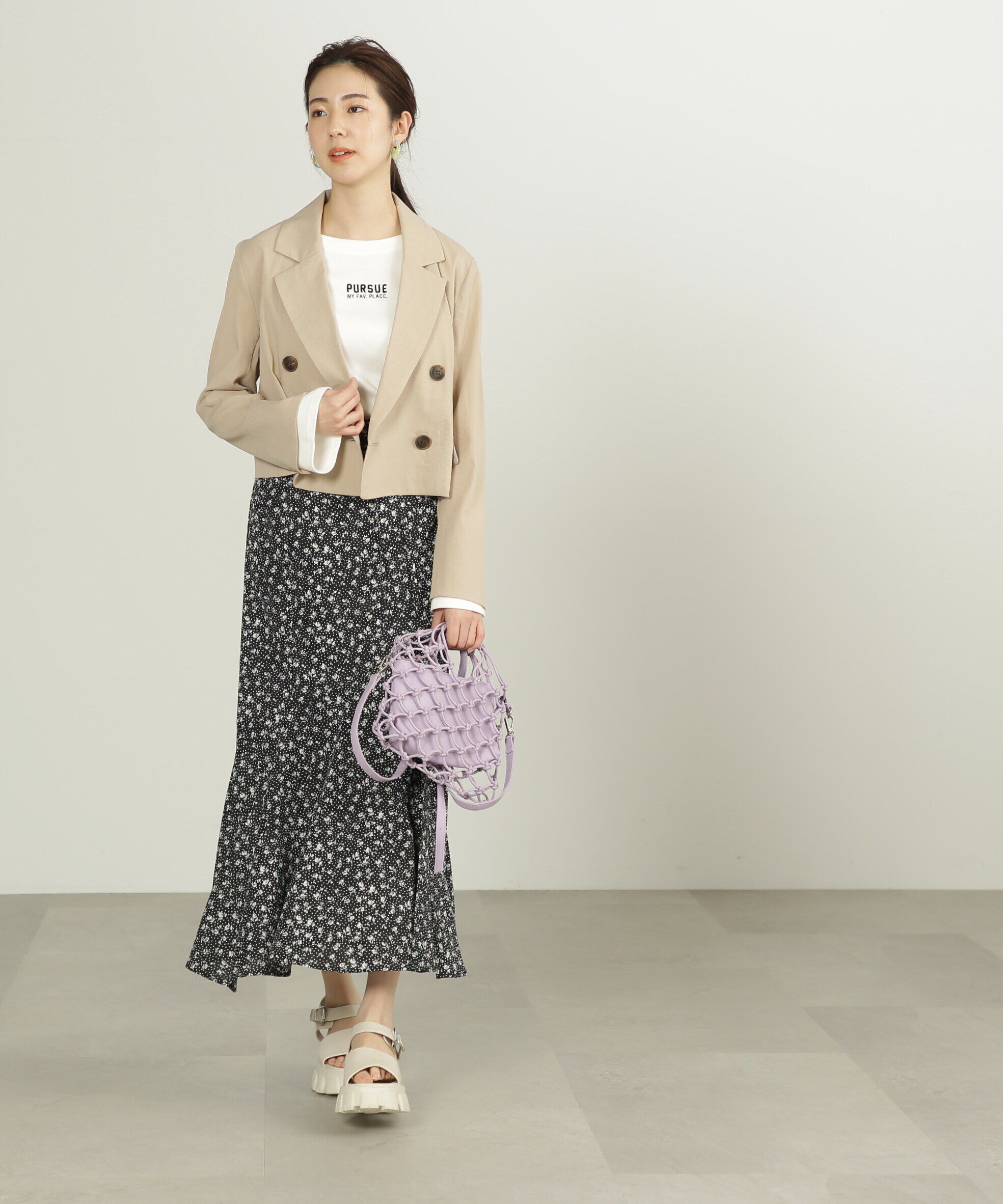  「[低身長サイズ/Sシリーズ]ハイウエストフラワーマーメイドスカート」|スカート|