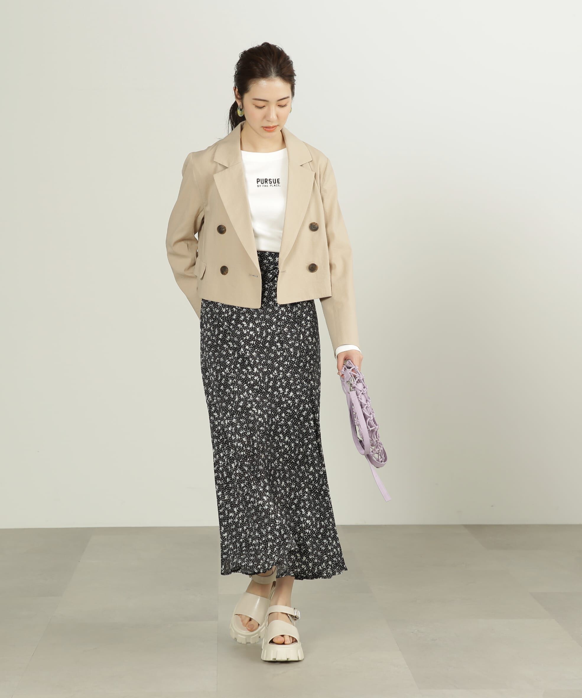  「[低身長サイズ/Sシリーズ]ハイウエストフラワーマーメイドスカート」|スカート|