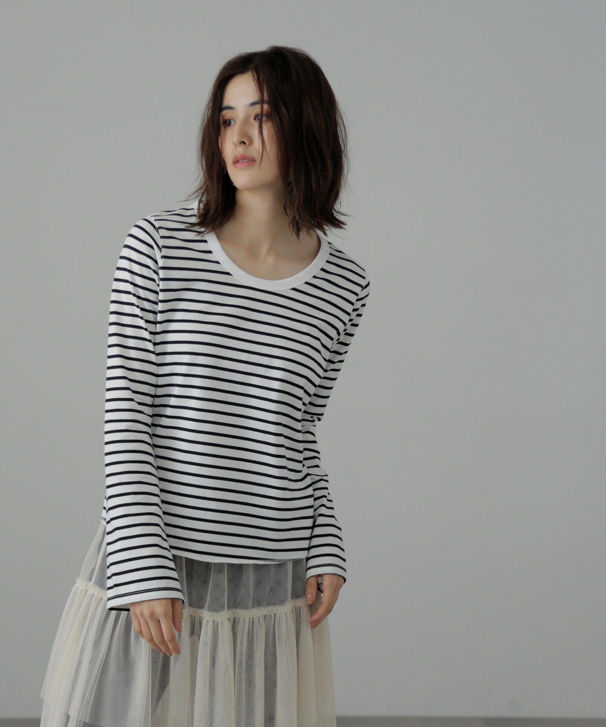  「フレアスリーブ袖スリットボーダーTシャツ」|Tシャツ・カットソー|