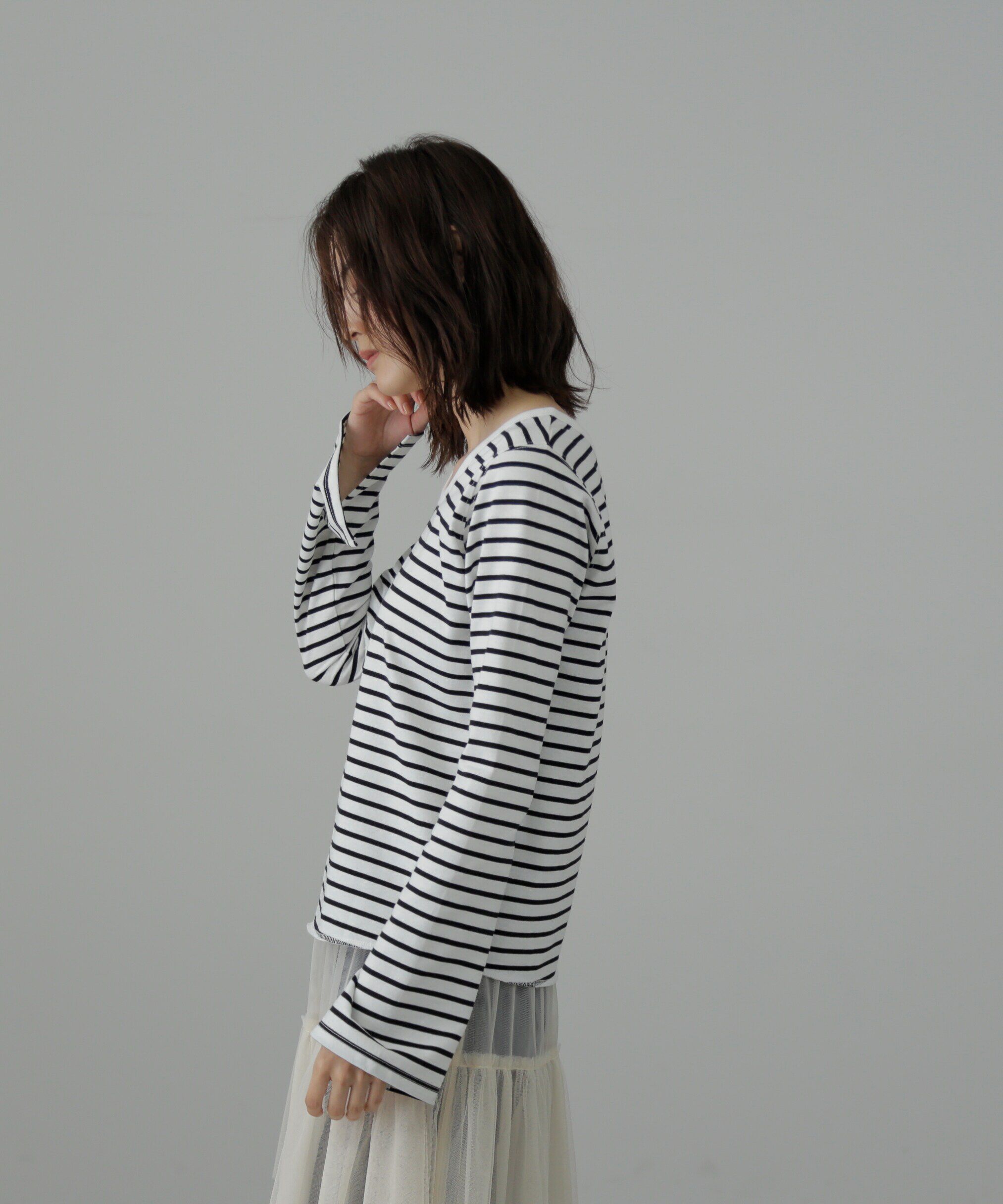  「フレアスリーブ袖スリットボーダーTシャツ」|Tシャツ・カットソー|