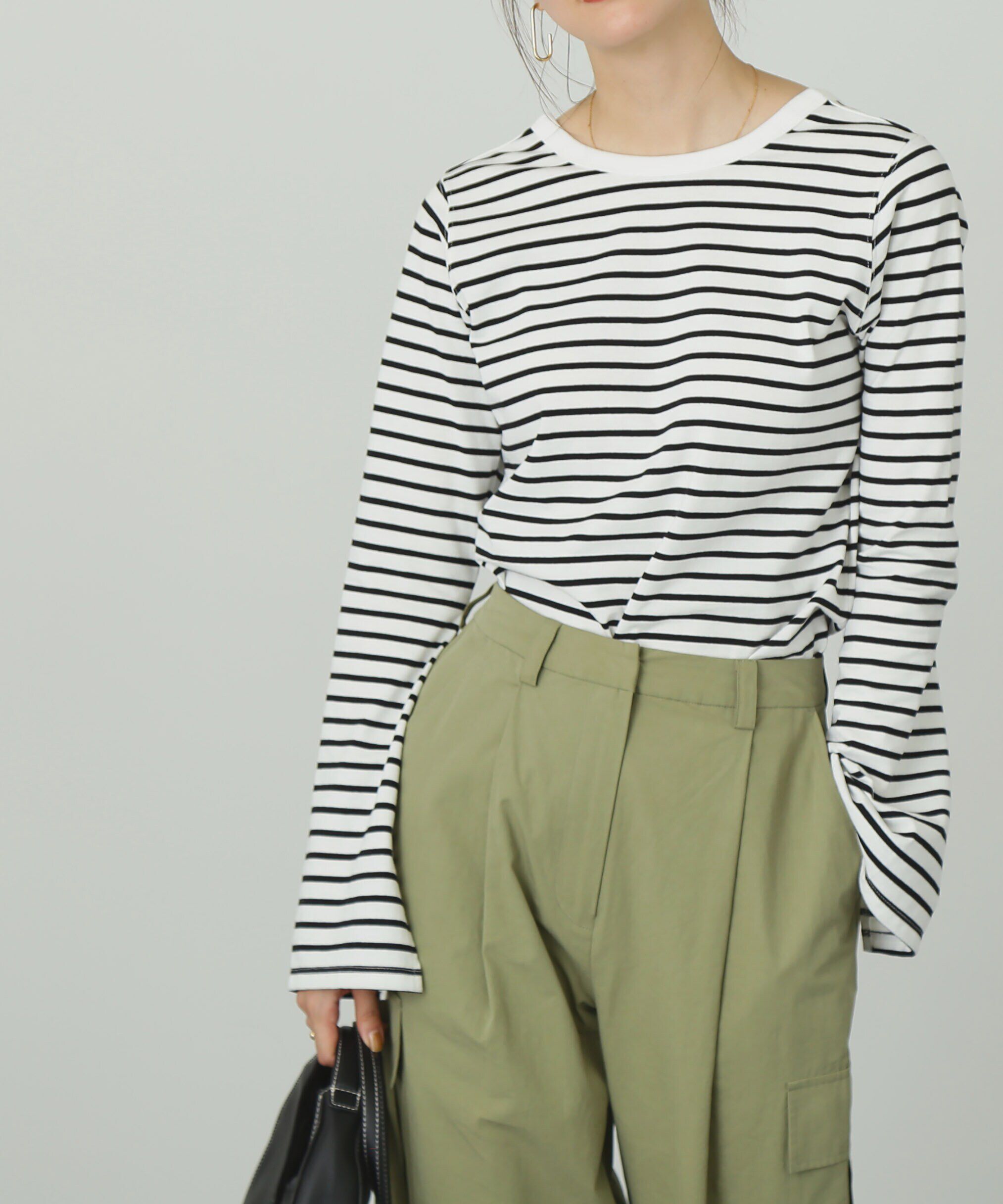  「フレアスリーブ袖スリットボーダーTシャツ」|Tシャツ・カットソー|