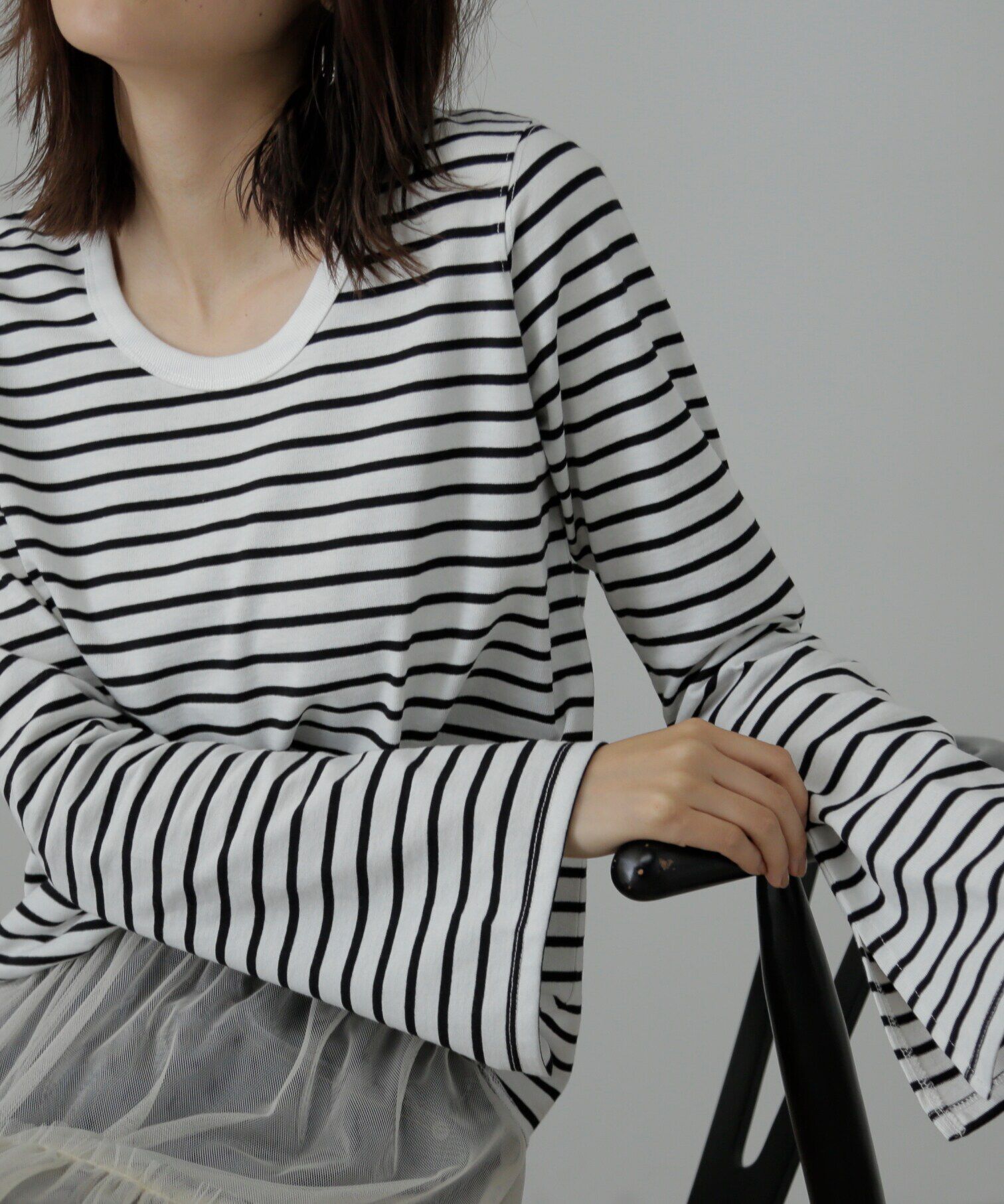  「フレアスリーブ袖スリットボーダーTシャツ」|Tシャツ・カットソー|