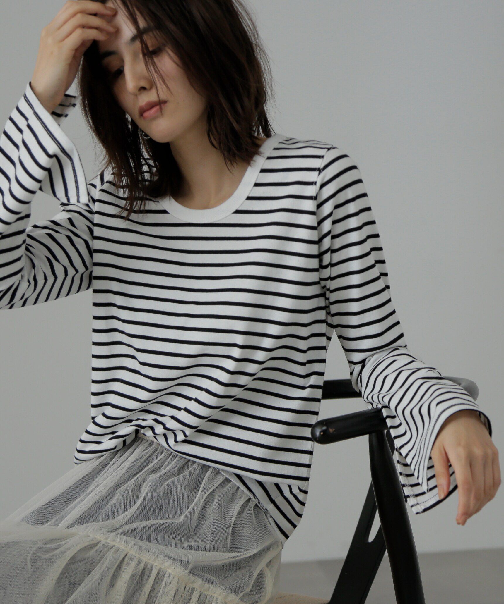  「フレアスリーブ袖スリットボーダーTシャツ」|Tシャツ・カットソー|