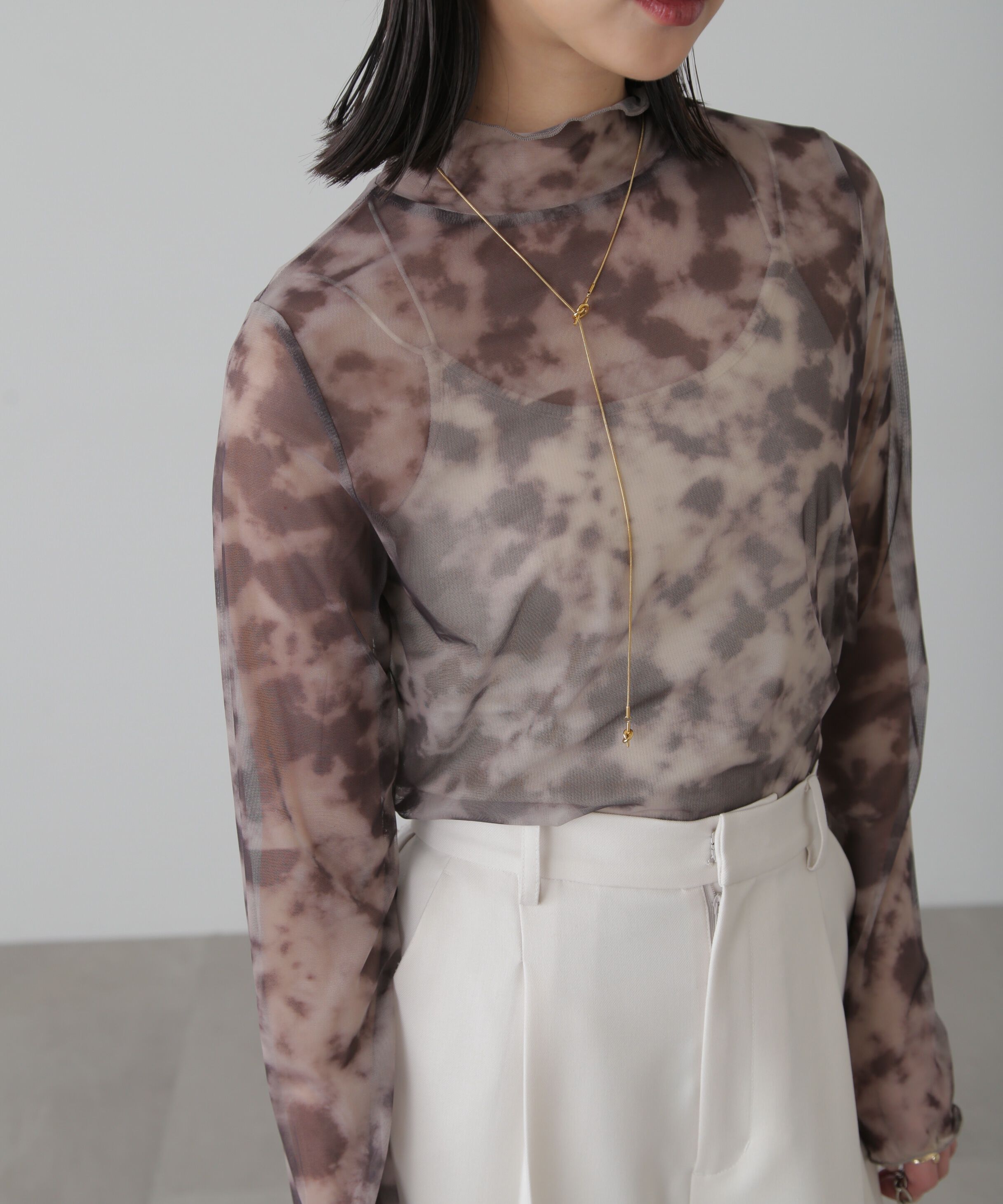  「ニュアンス柄シアーハイネックカットソー」|Tシャツ・カットソー|グレーベース1