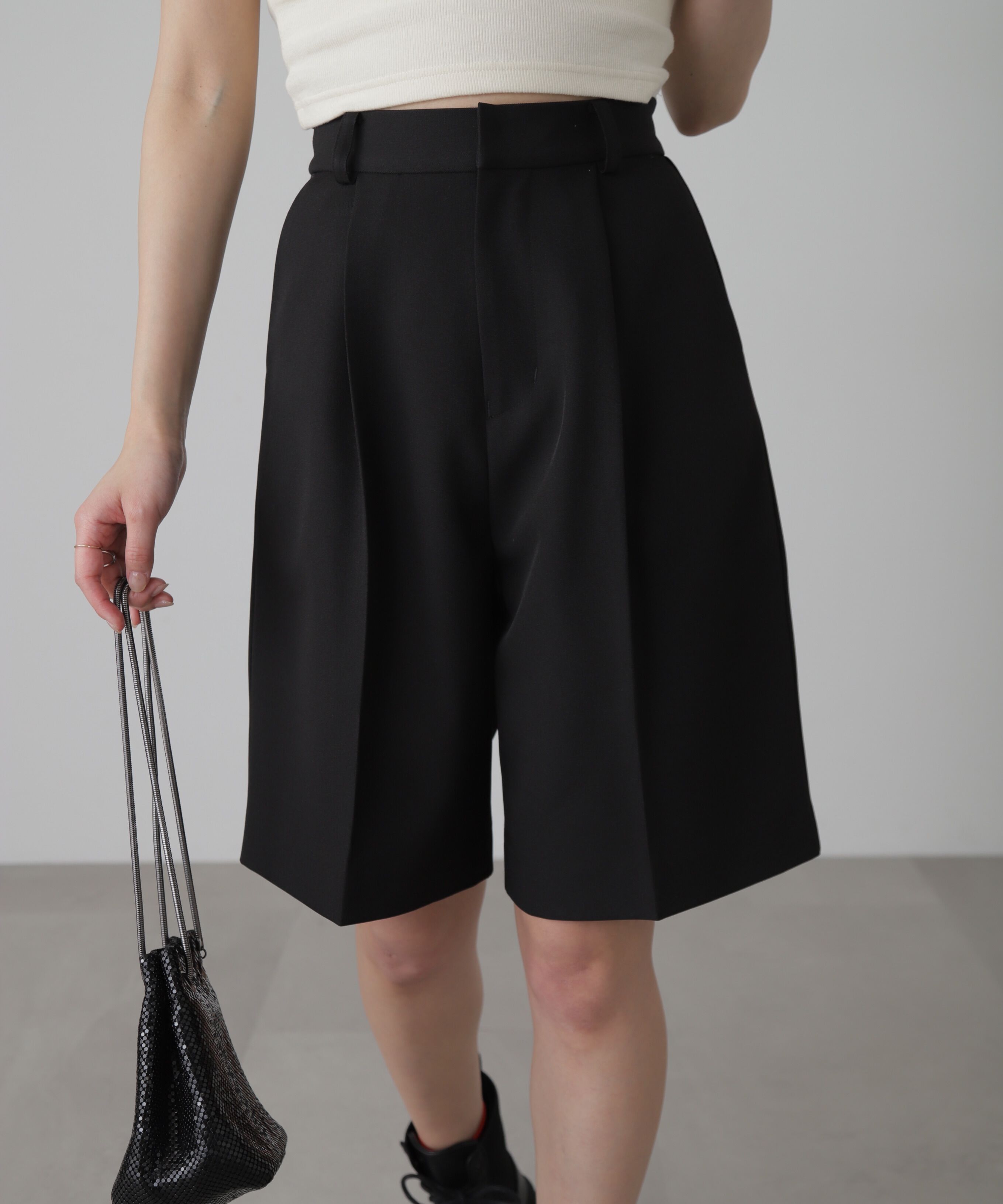  「麻調合繊ハーフパンツ」|その他|ブラック