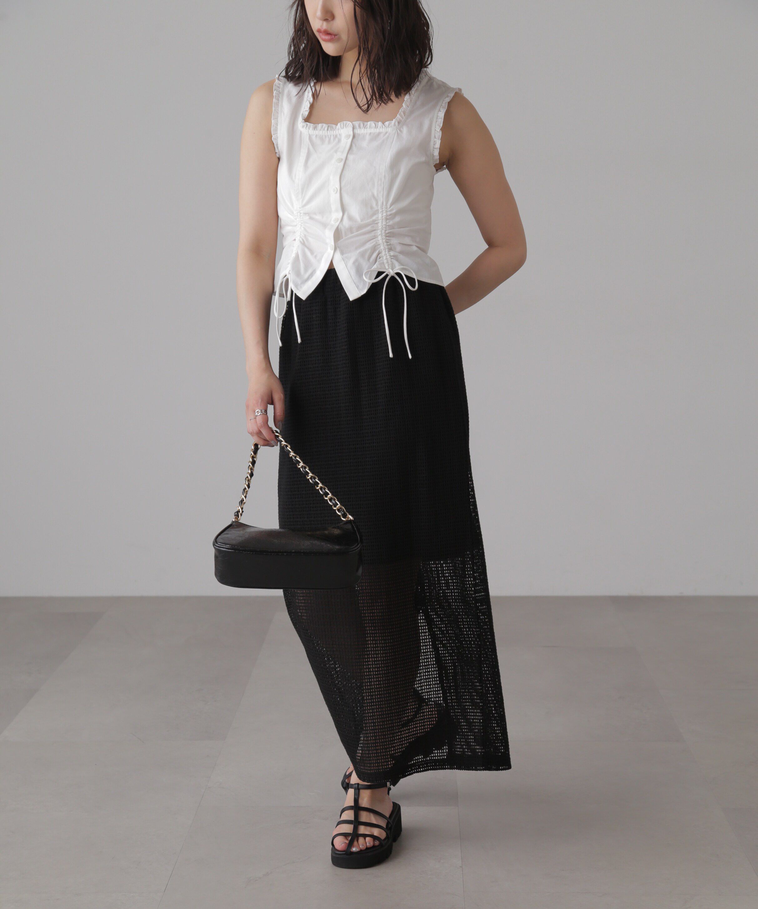  「レイヤードメッシュナロースカート」|スカート|