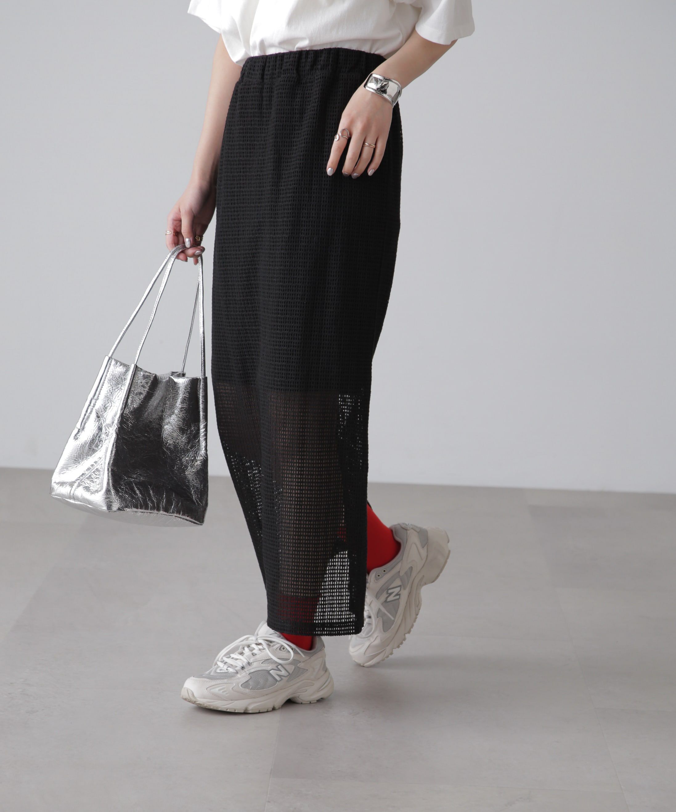  「レイヤードメッシュナロースカート」|スカート|