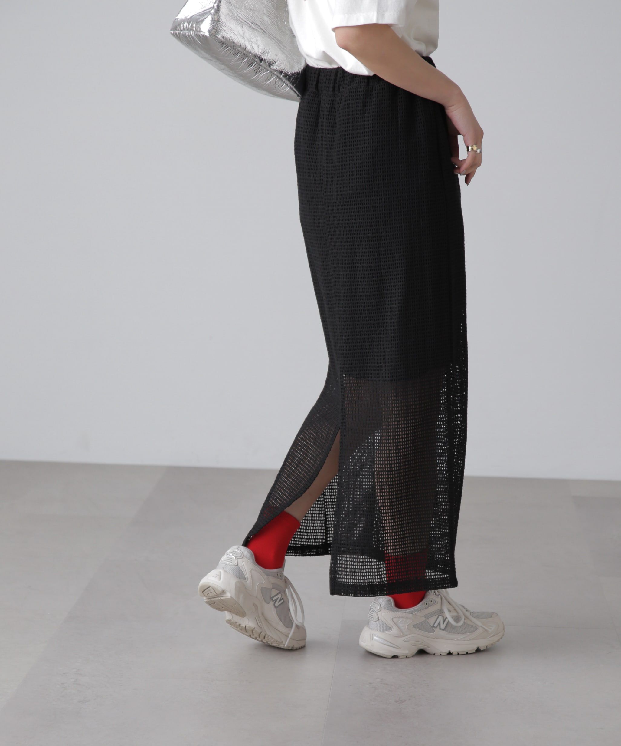  「レイヤードメッシュナロースカート」|スカート|