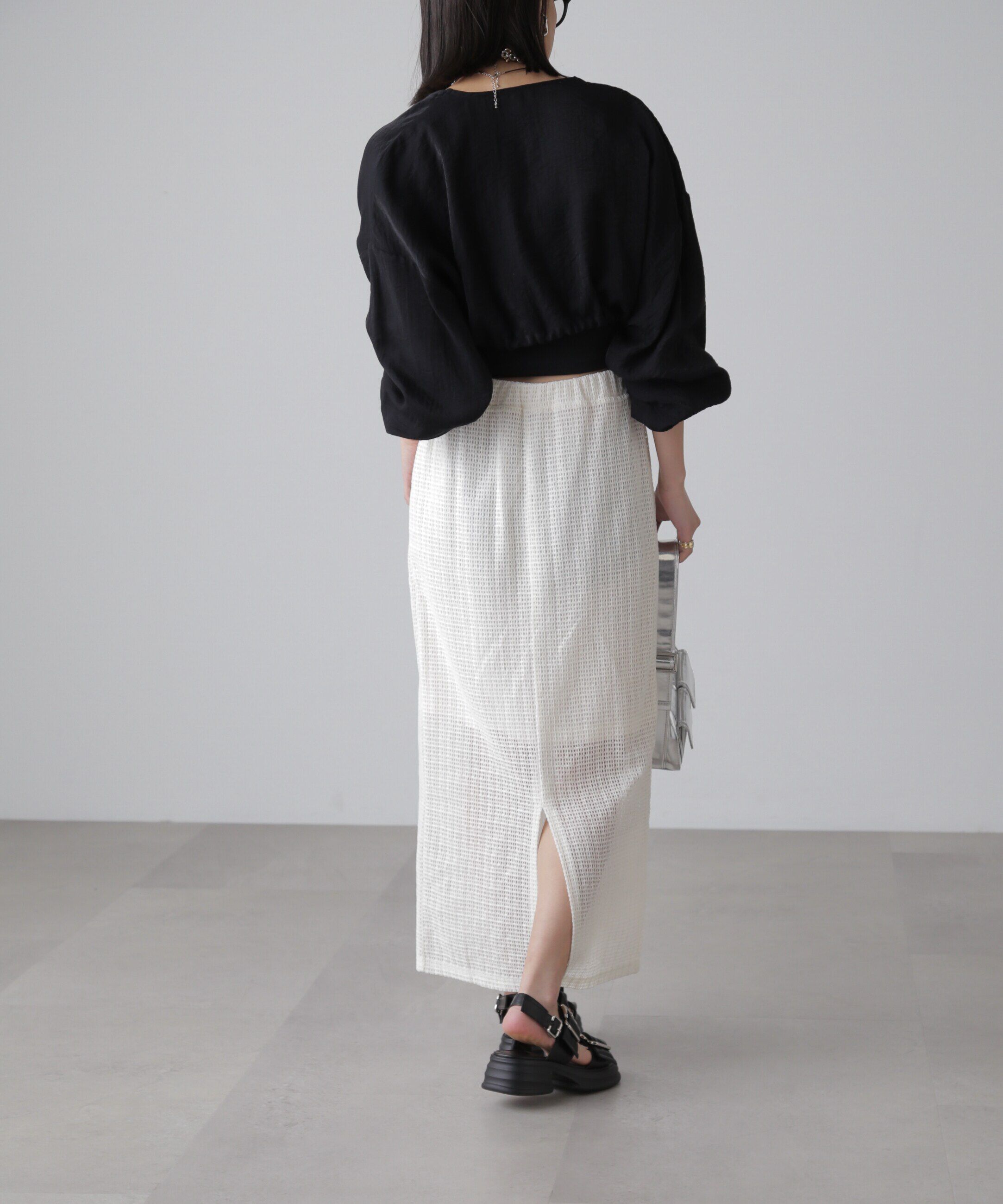  「レイヤードメッシュナロースカート」|スカート|