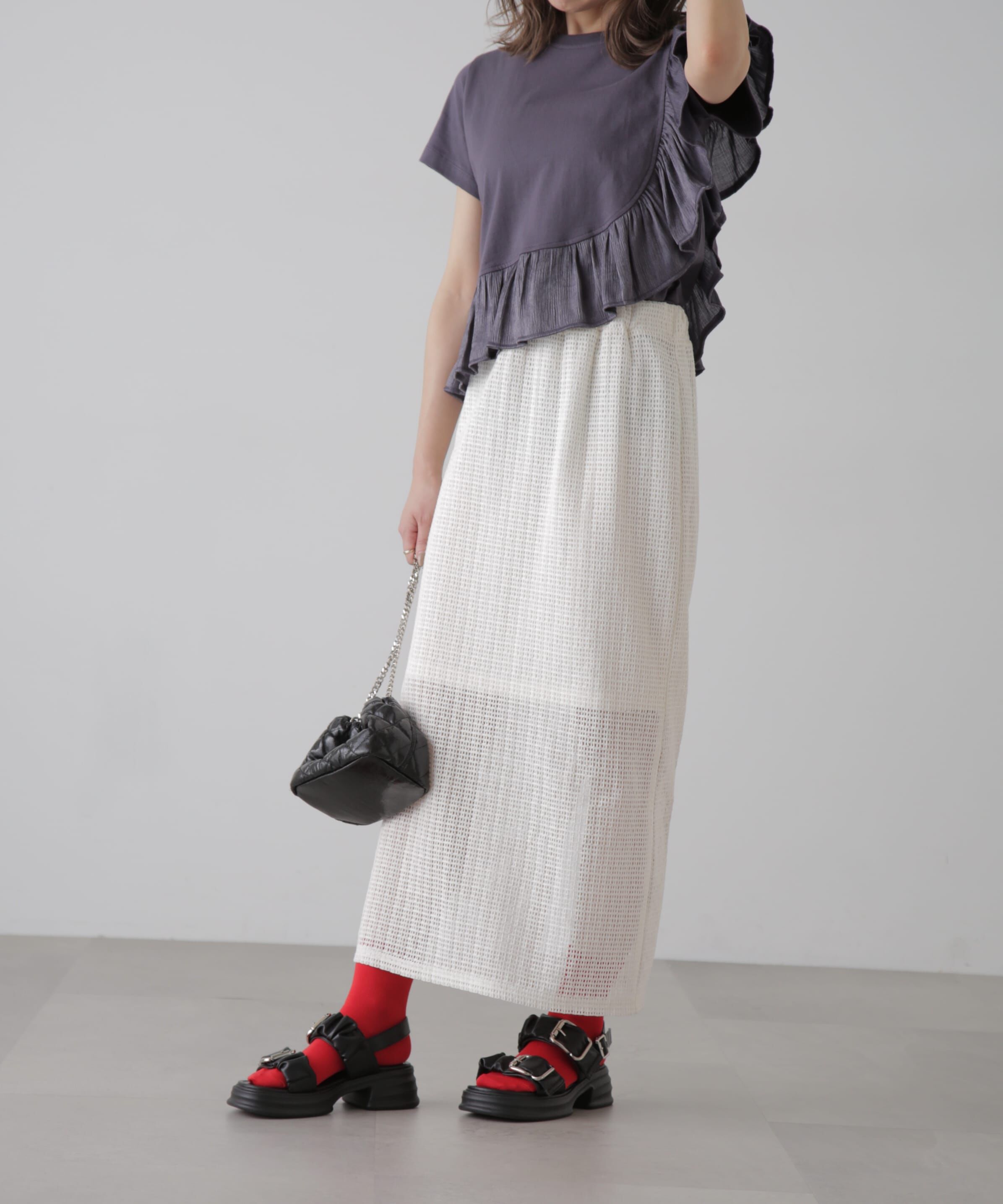  「レイヤードメッシュナロースカート」|スカート|