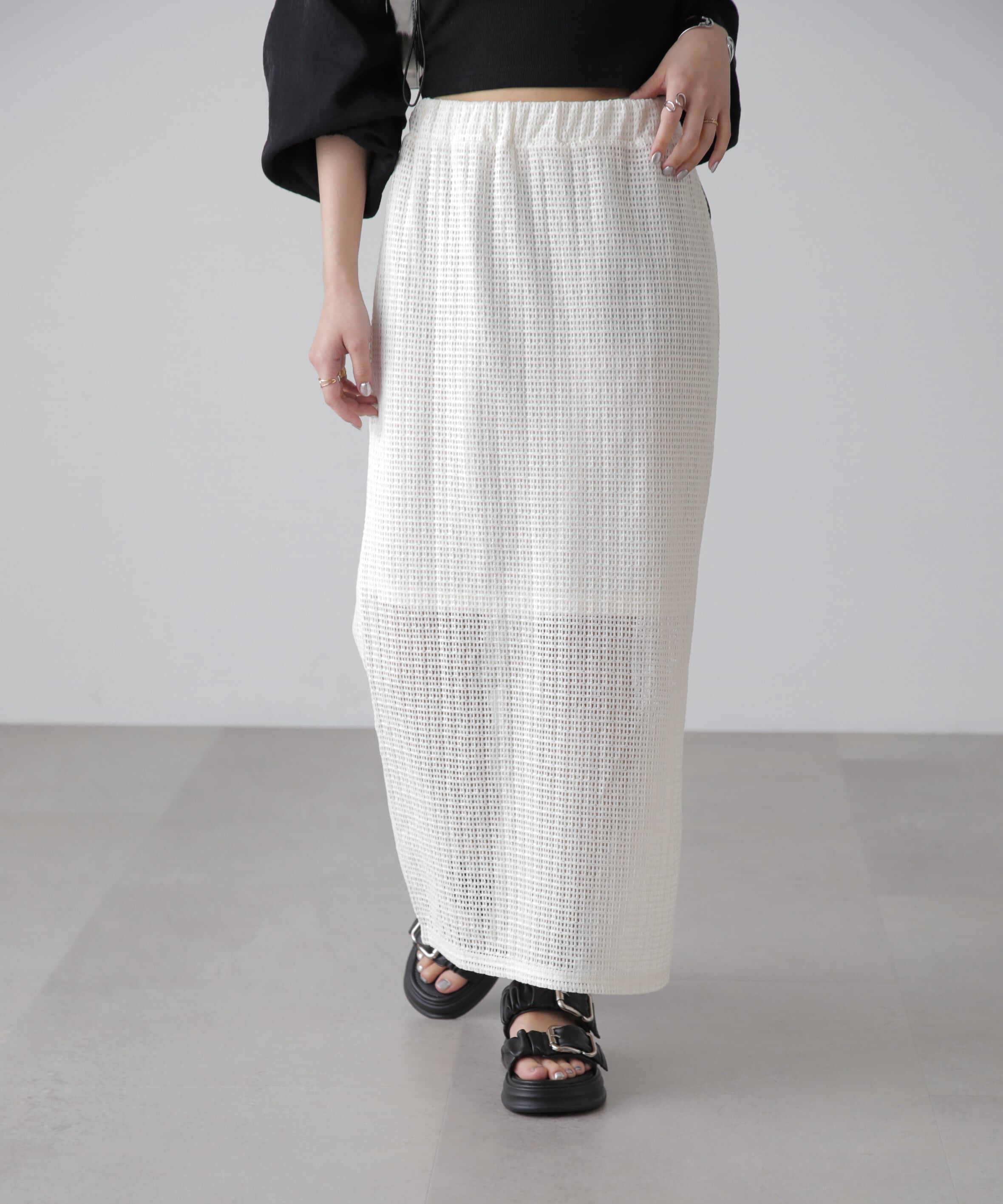  「レイヤードメッシュナロースカート」|スカート|