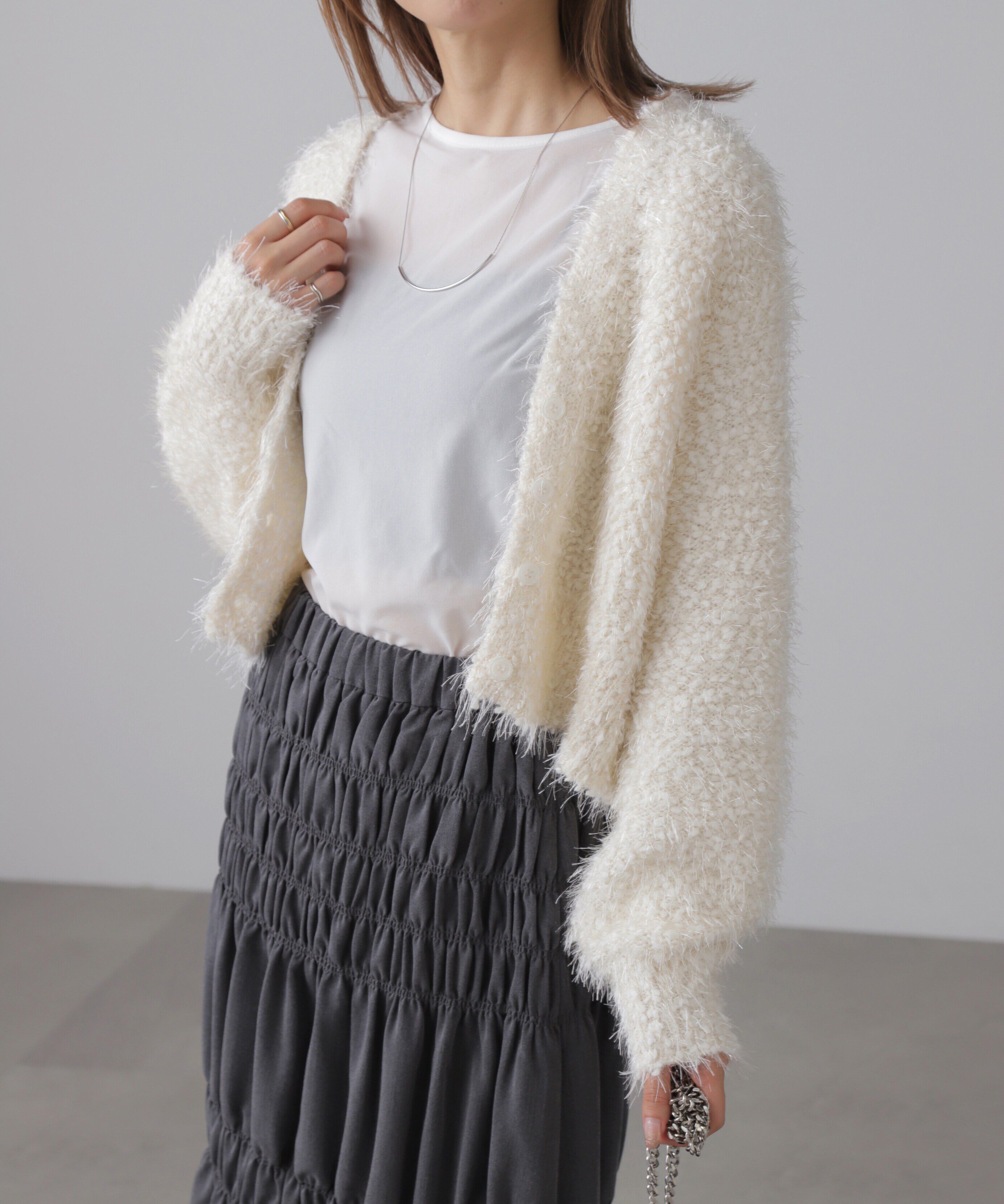  「シャイニーフェザーミックスカーディガン」|ニット・セーター|