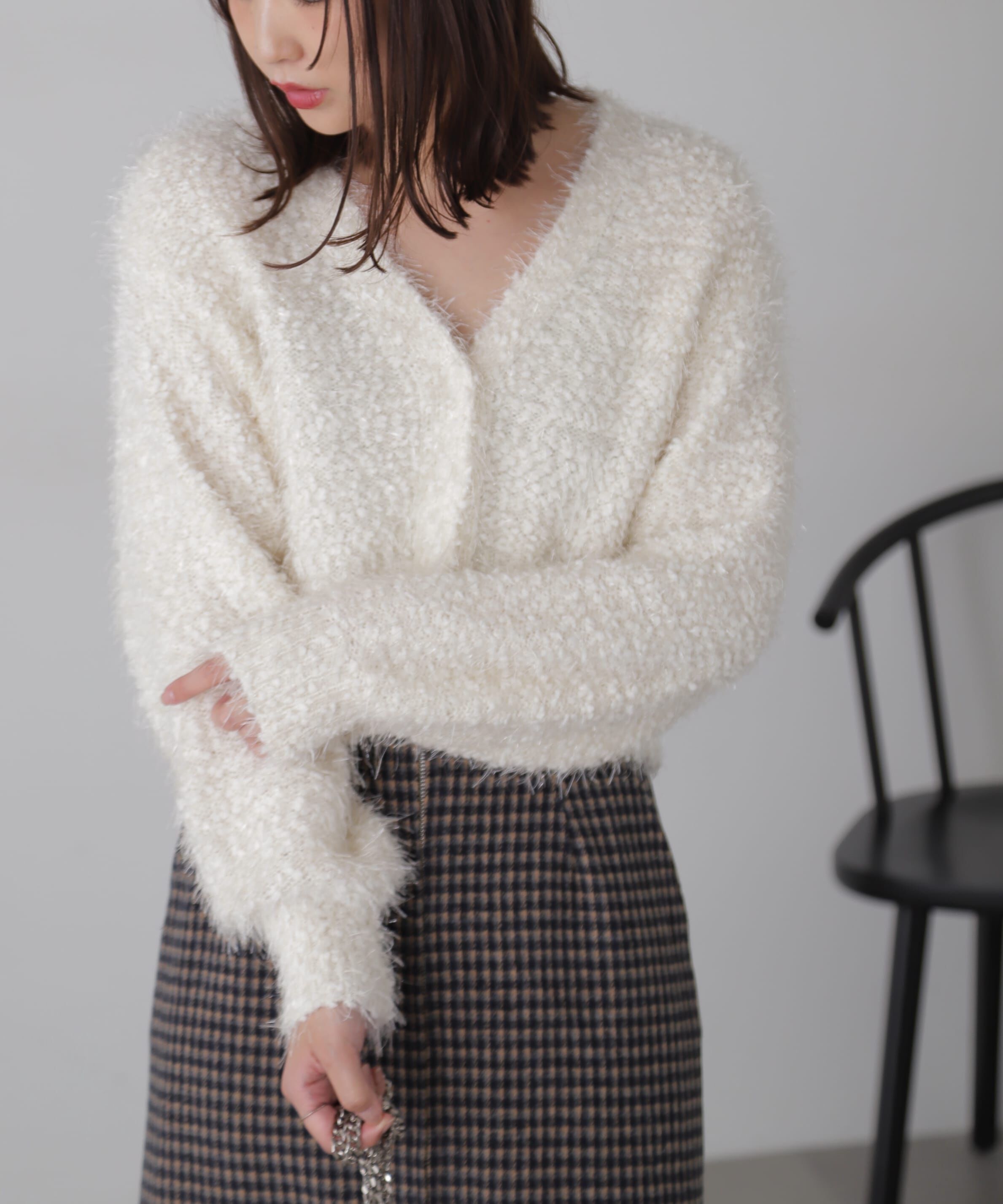  「シャイニーフェザーミックスカーディガン」|ニット・セーター|