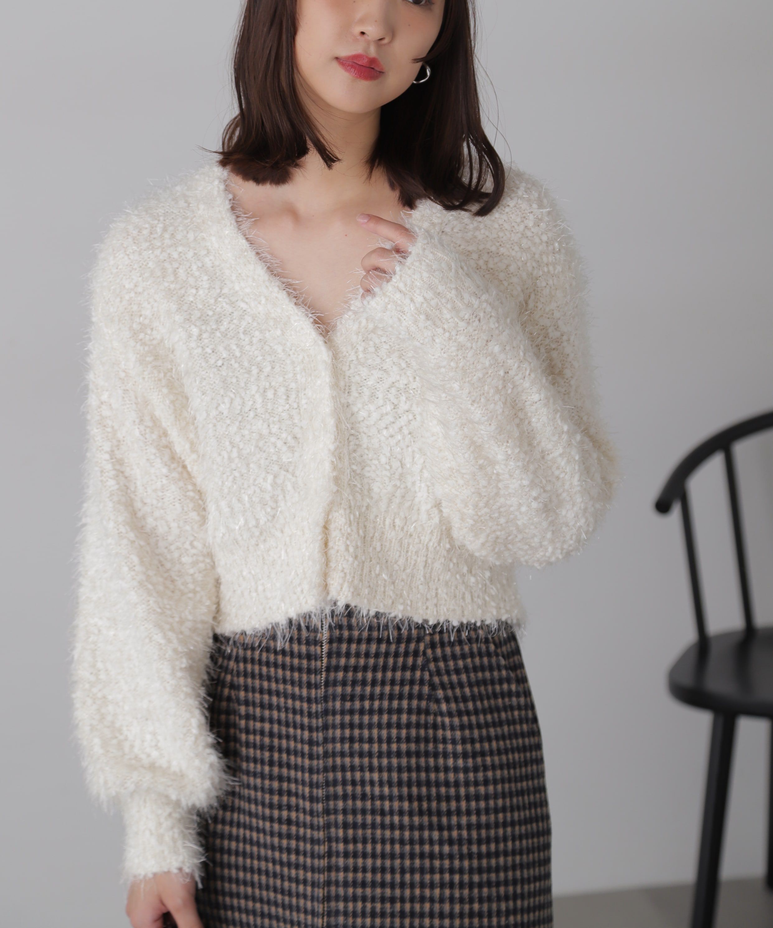  「シャイニーフェザーミックスカーディガン」|ニット・セーター|