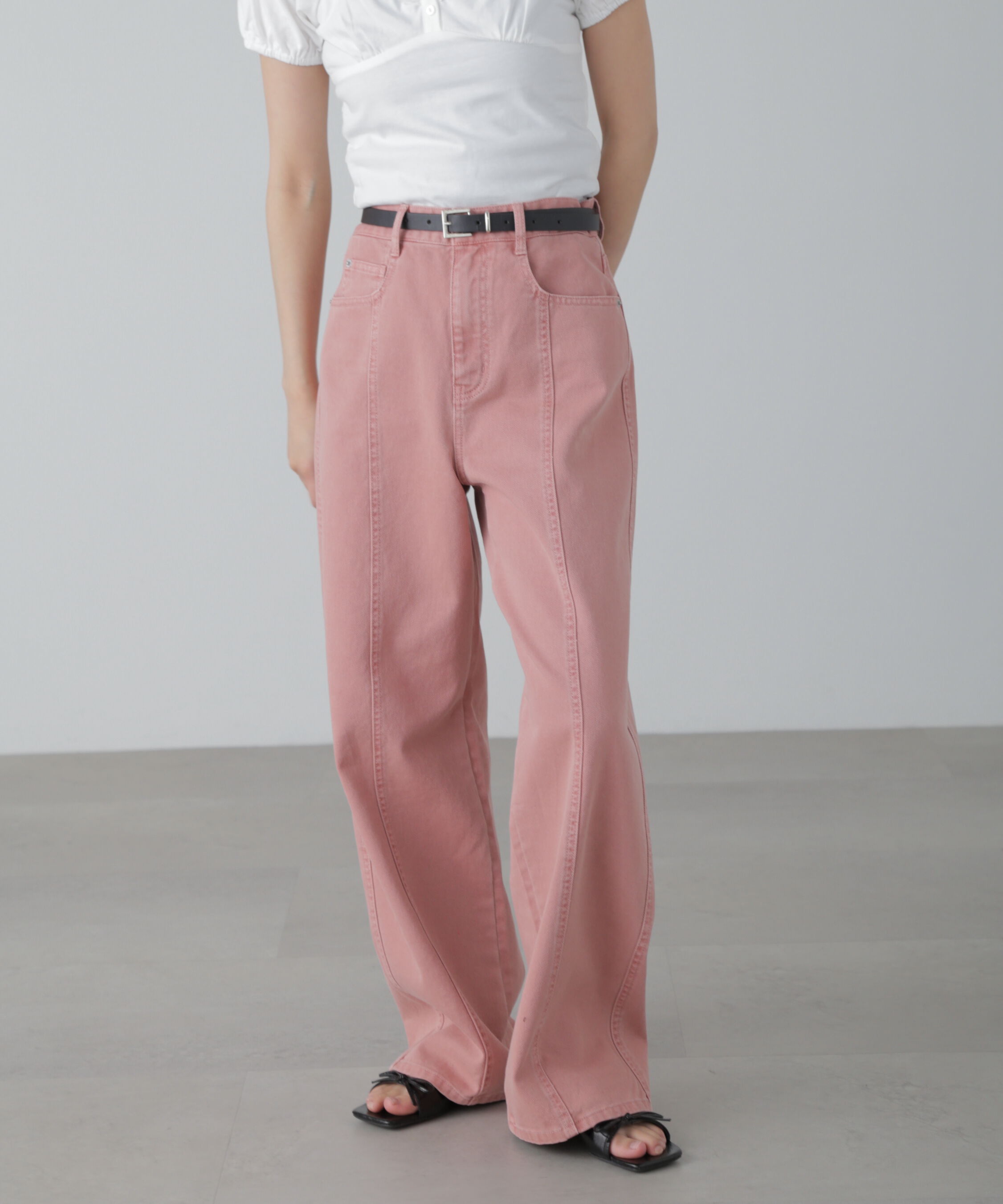  「ワイドストレートカラーパンツ」|その他|ピンク