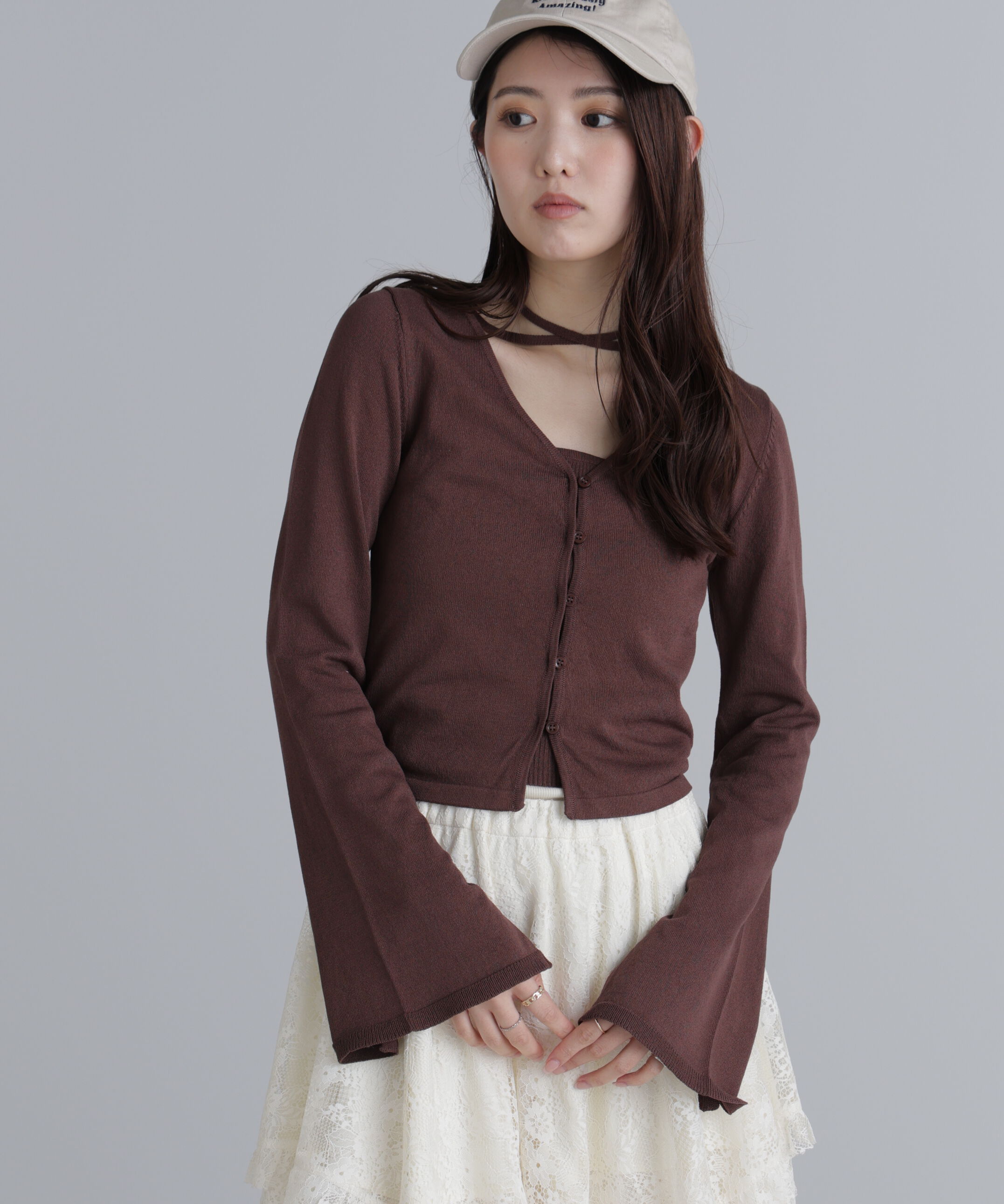  「キャミレイヤードニットカーディガン２」|ニット・セーター|