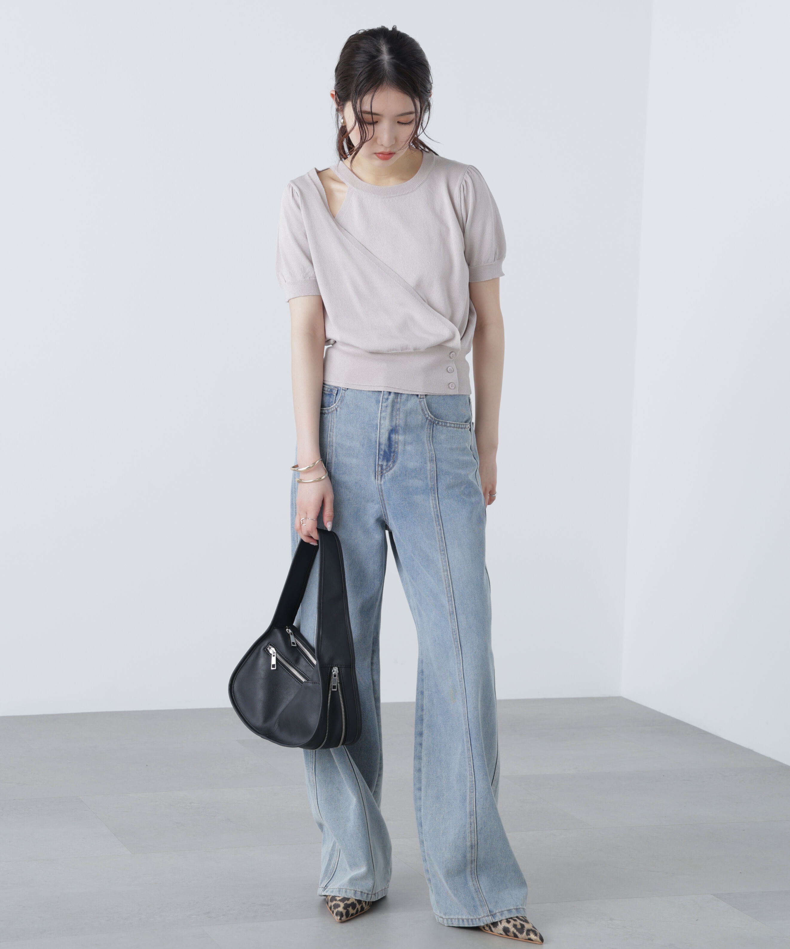  「キャミレイヤードカシュクール半袖ニット」|ニット・セーター|