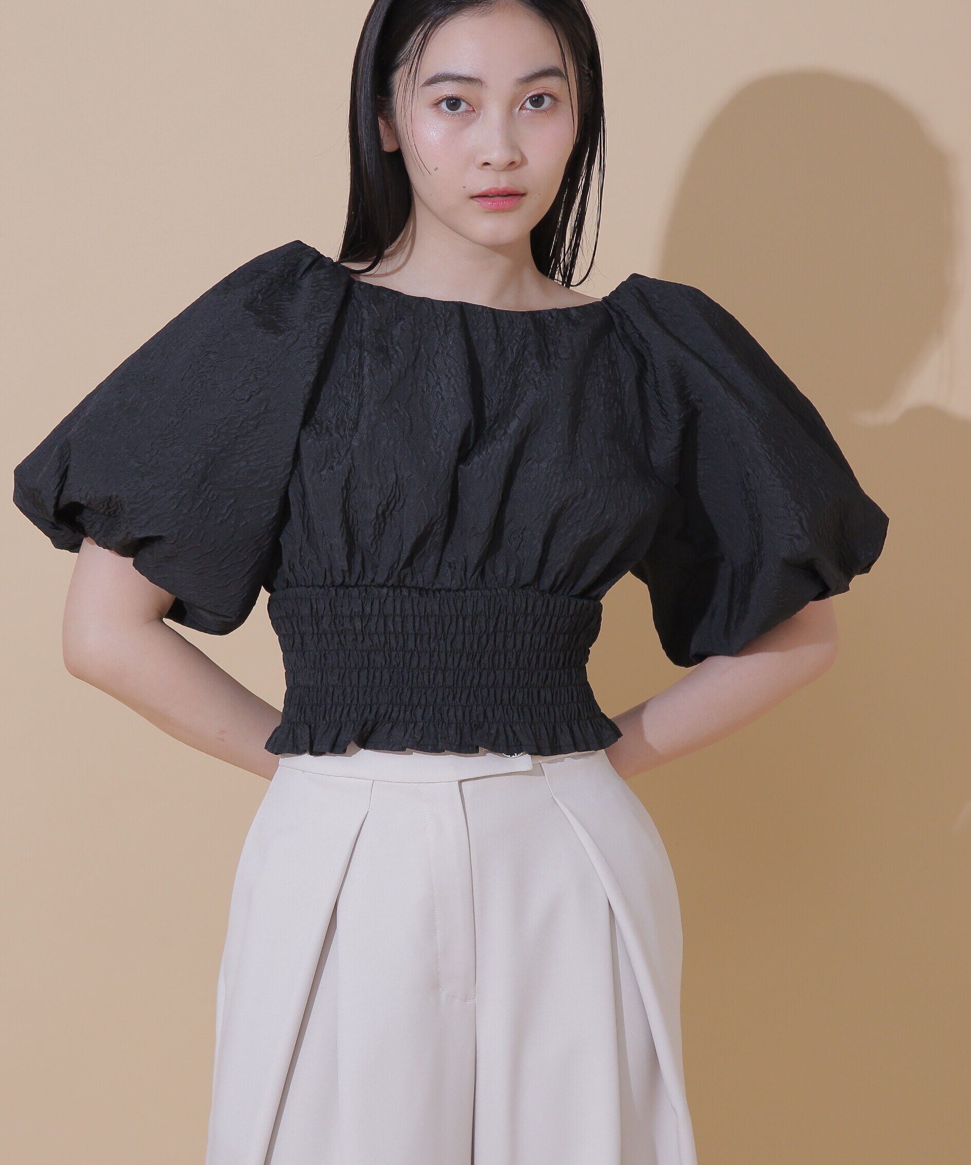  「シュリンクバルーンブラウス」|シャツ・ブラウス|ブラック