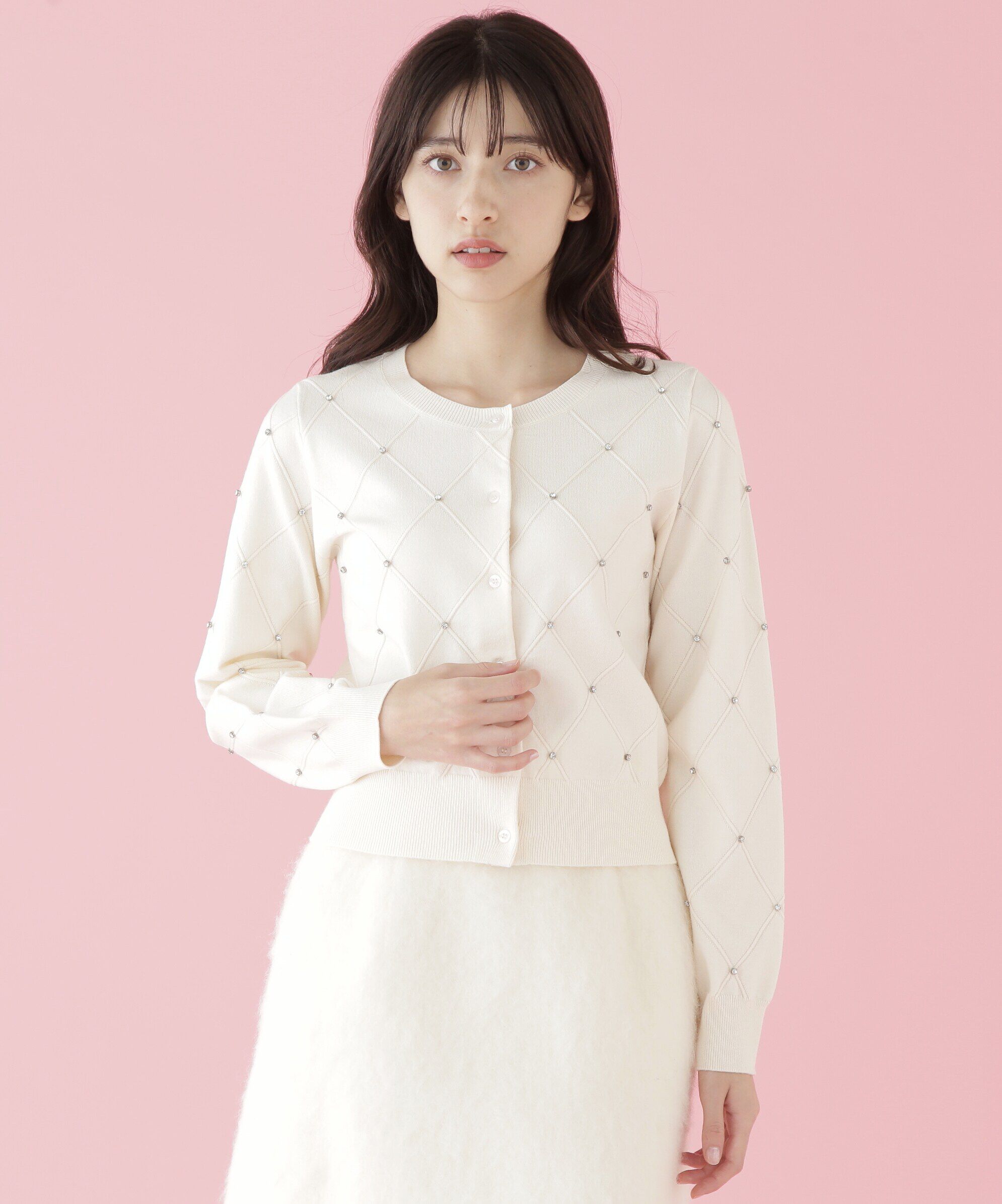  「ダイヤ柄ニットカーディガン」|ニット・セーター|