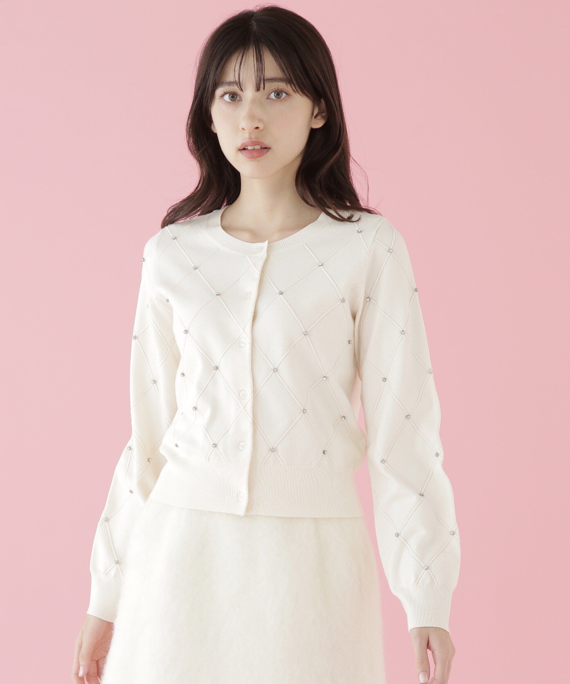  「ダイヤ柄ニットカーディガン」|ニット・セーター|