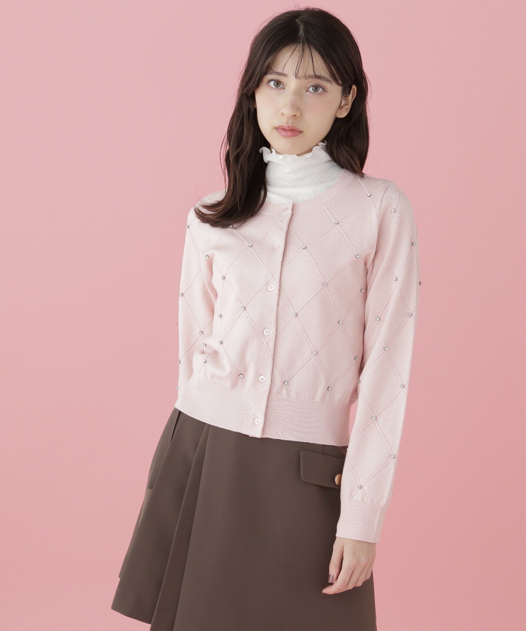  「ダイヤ柄ニットカーディガン」|ニット・セーター|