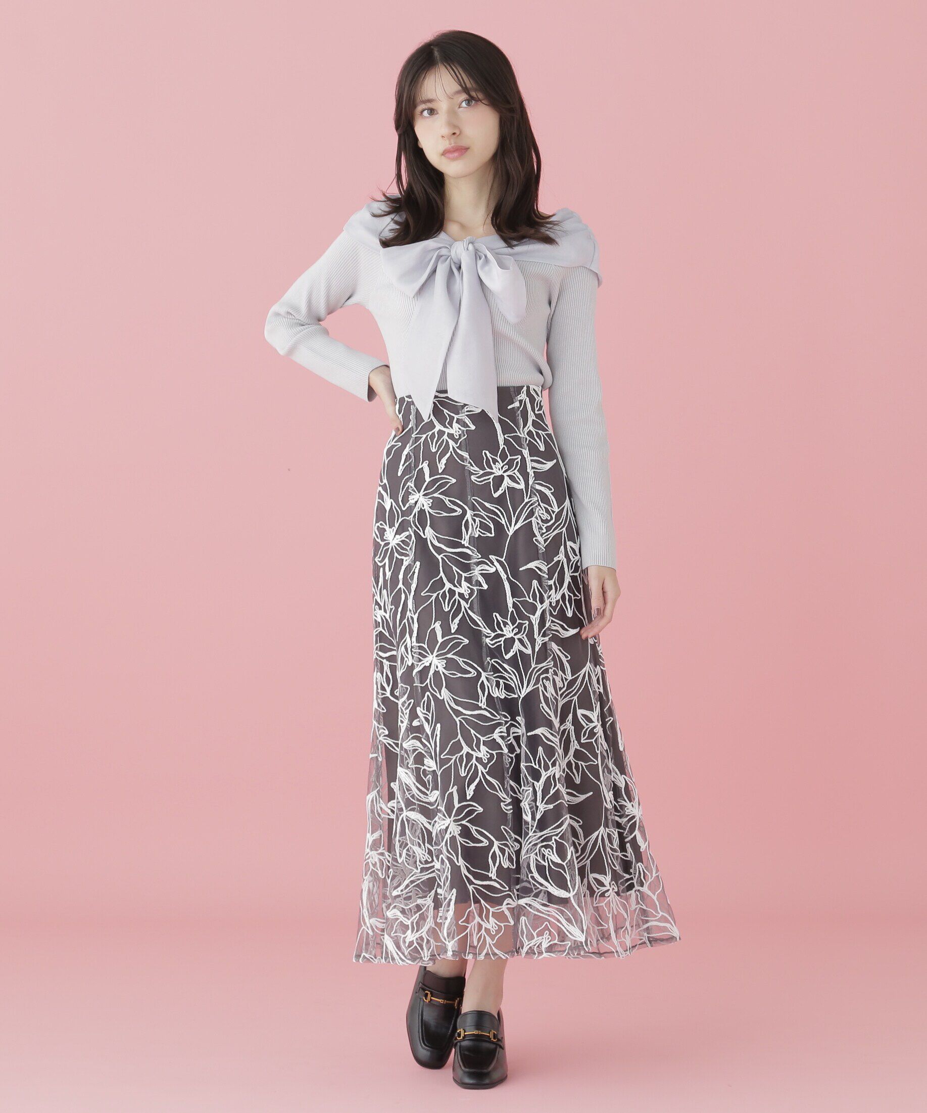  「フラワーモール刺繍スカート」|スカート|