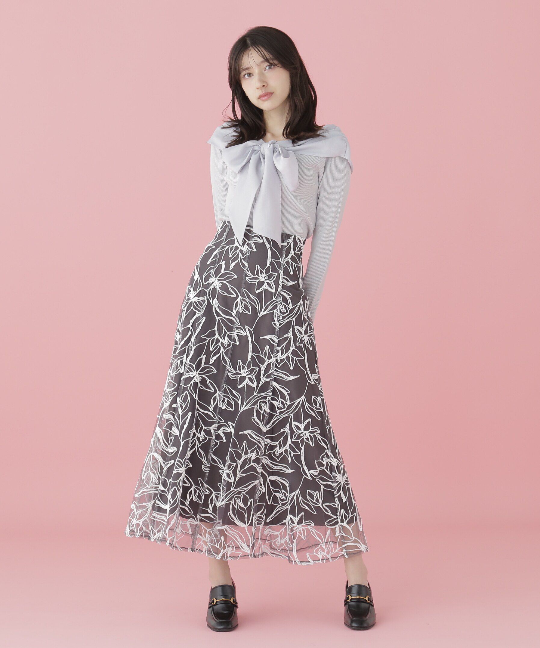  「フラワーモール刺繍スカート」|スカート|