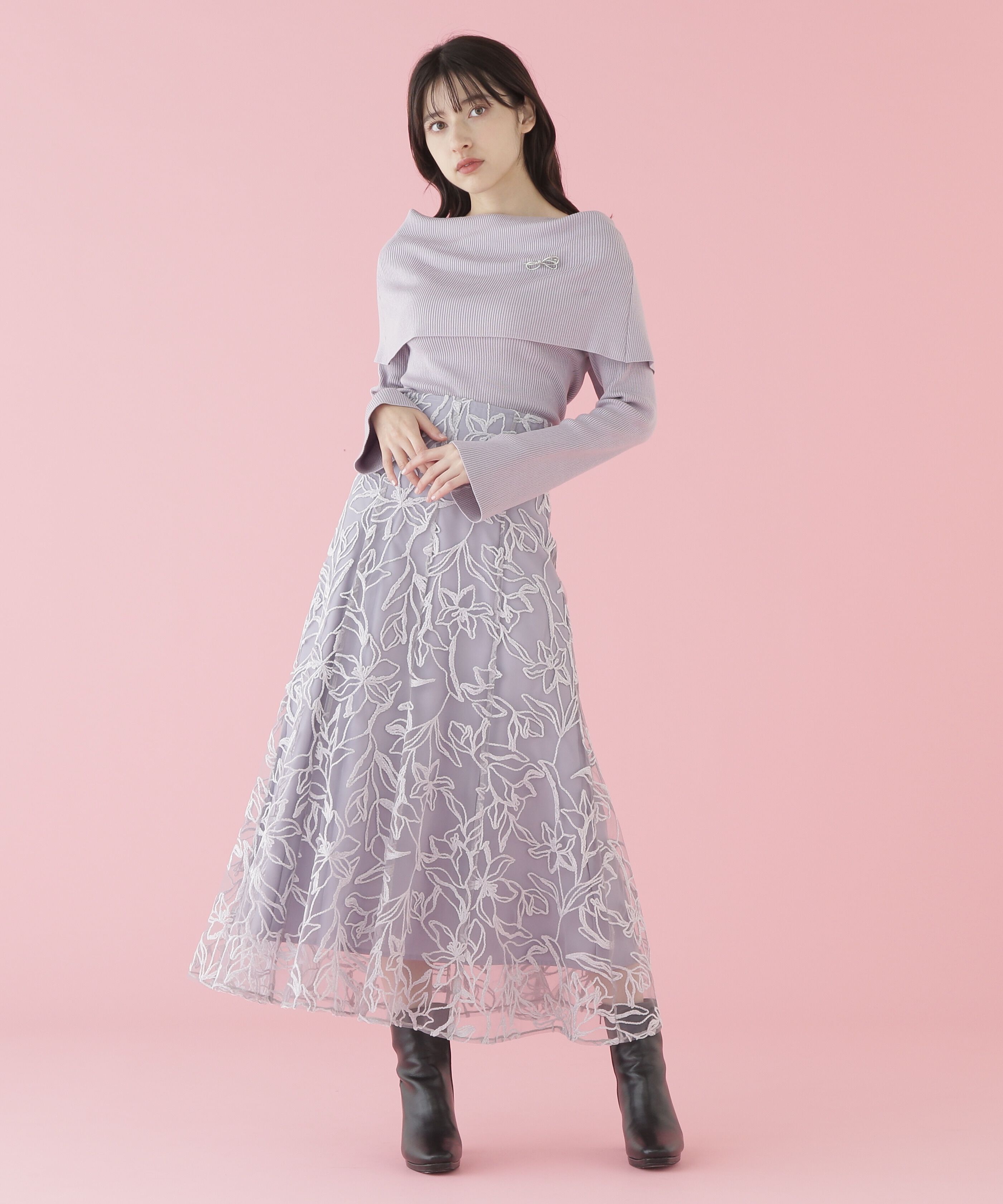  「フラワーモール刺繍スカート」|スカート|