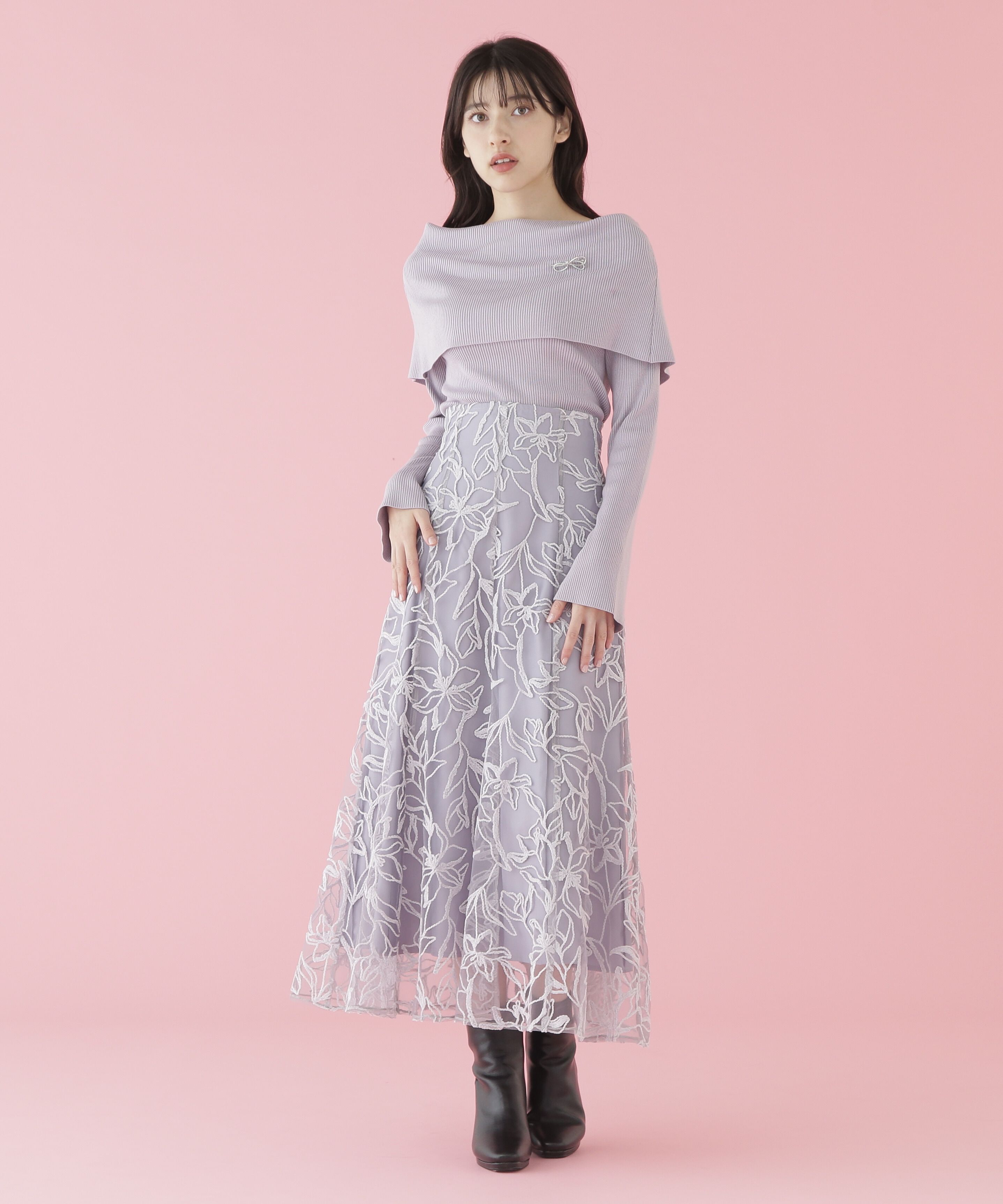  「フラワーモール刺繍スカート」|スカート|