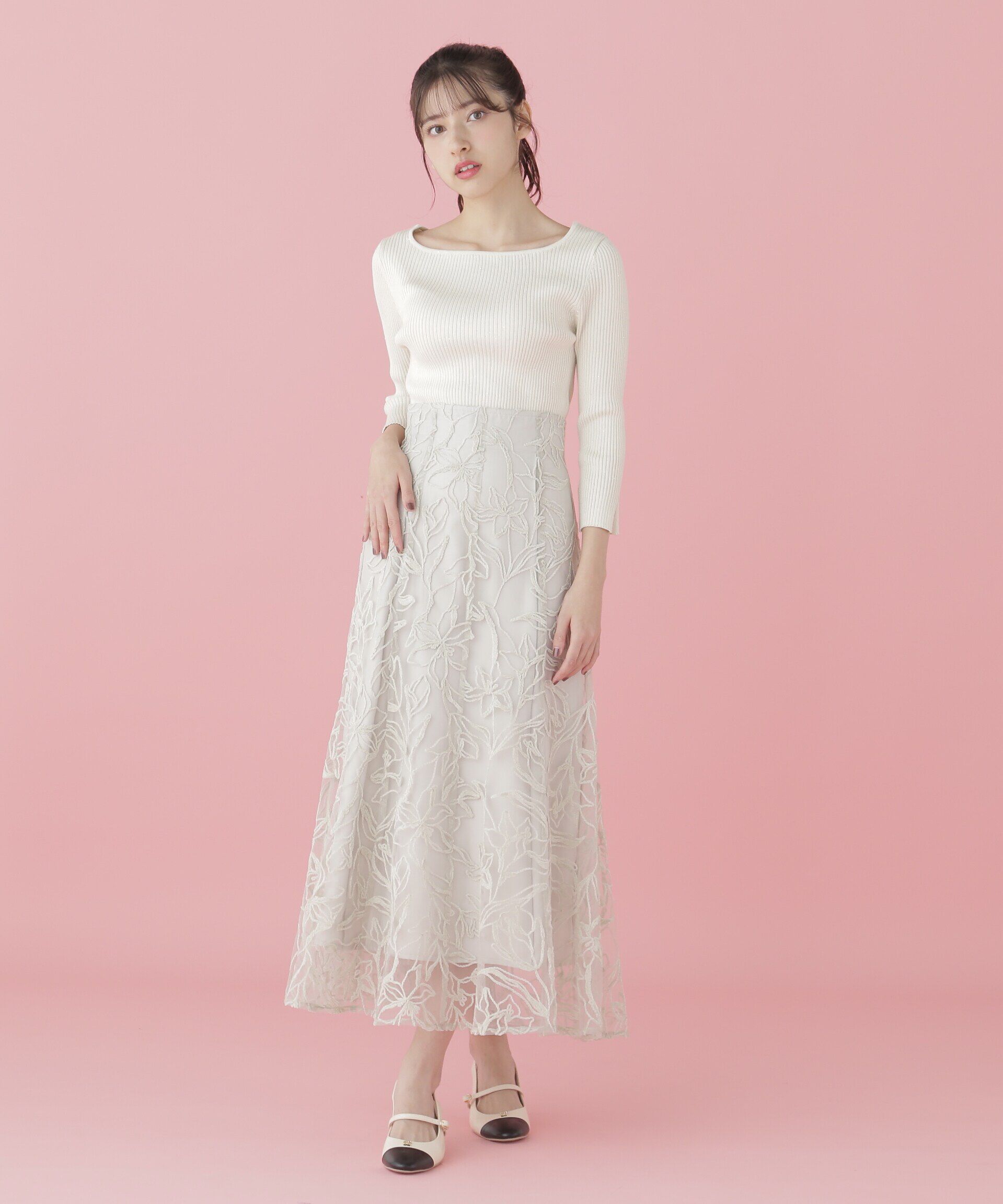  「フラワーモール刺繍スカート」|スカート|